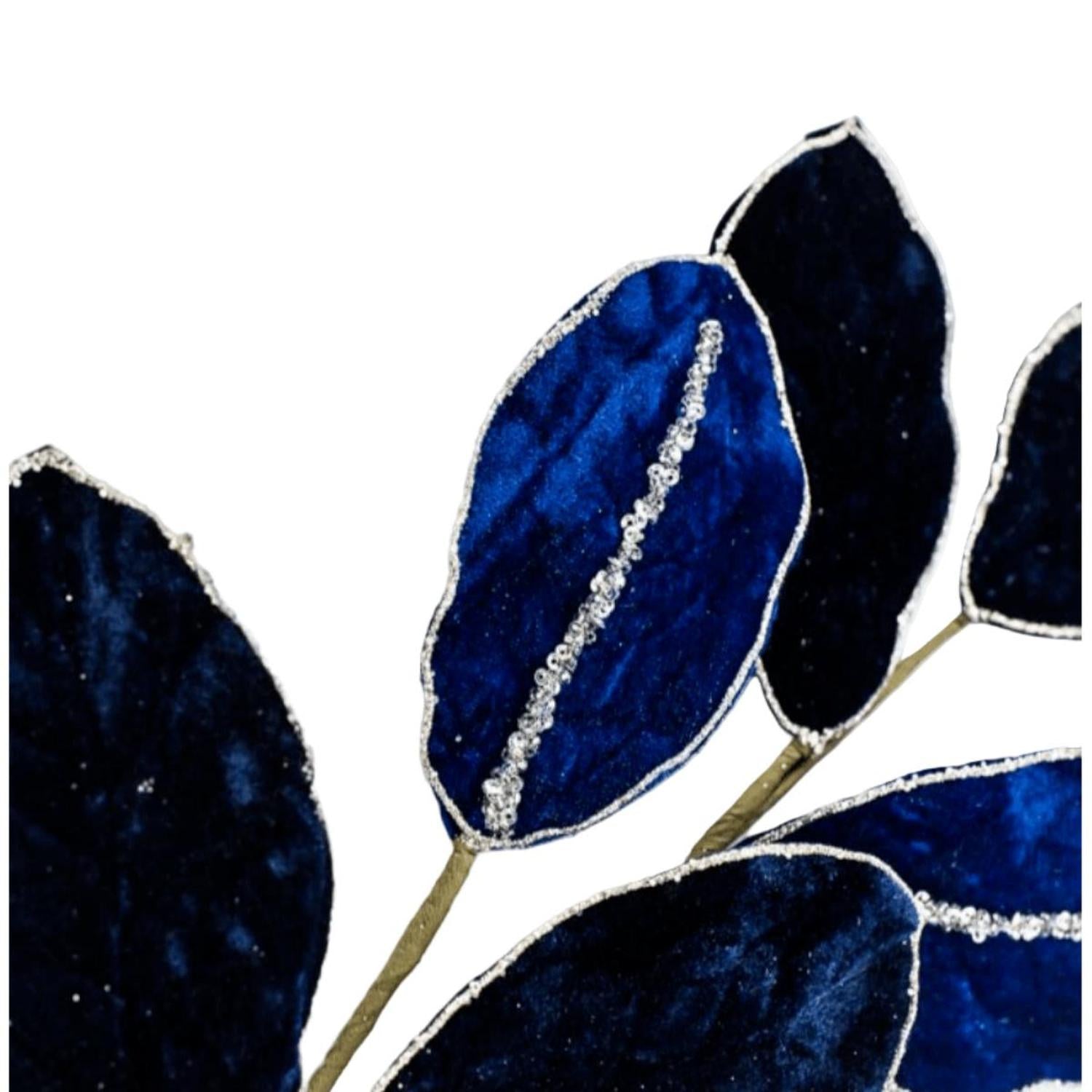 27" Velvet Magnolia Leaf Spray: Navy Blue