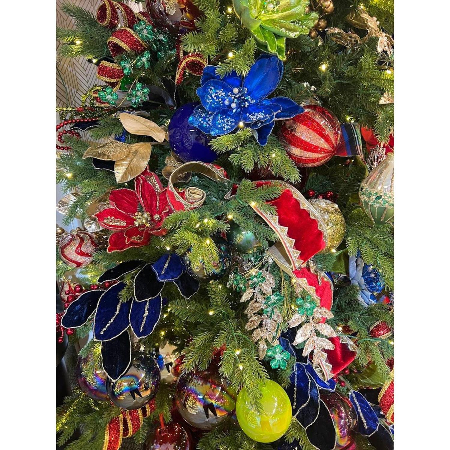 27" Velvet Magnolia Leaf Spray: Navy Blue