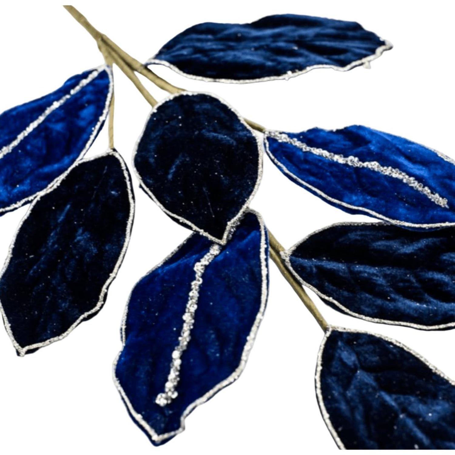 27" Velvet Magnolia Leaf Spray: Navy Blue