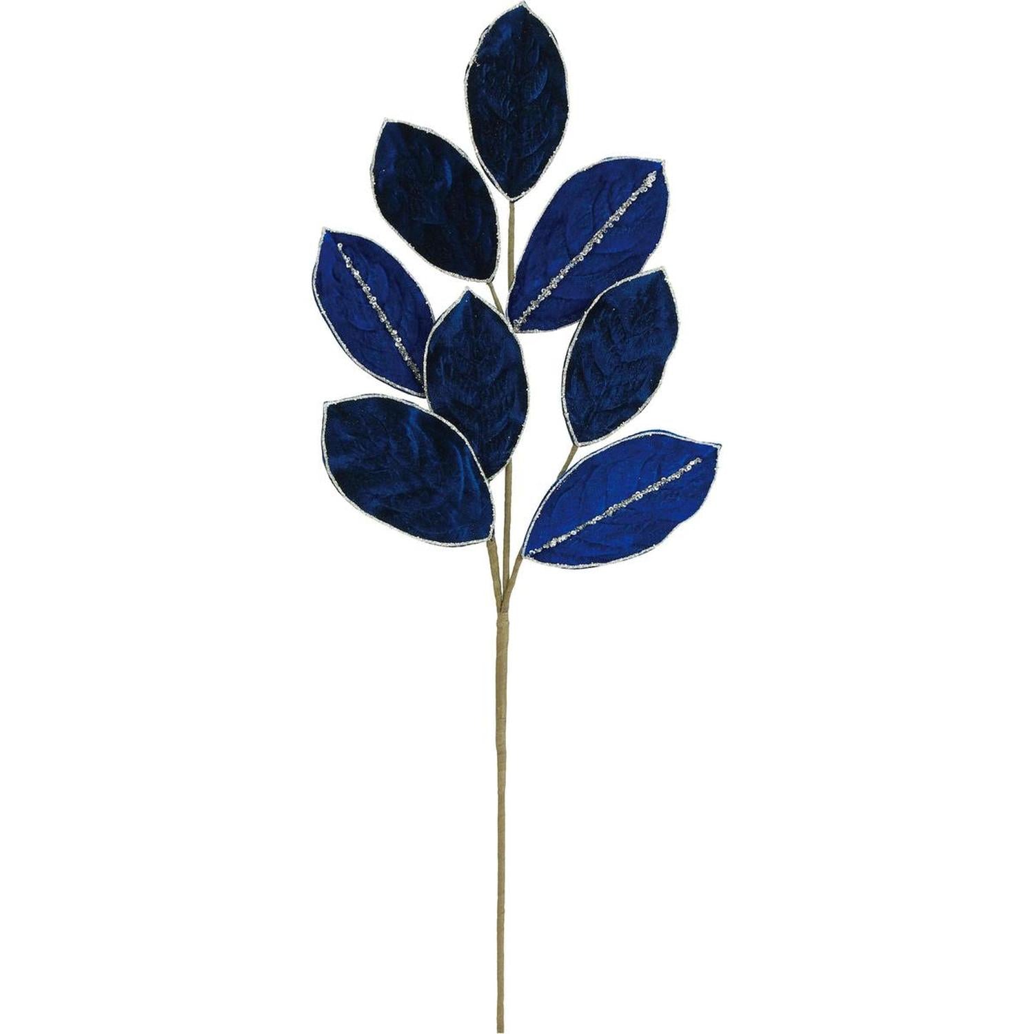 27" Velvet Magnolia Leaf Spray: Navy Blue
