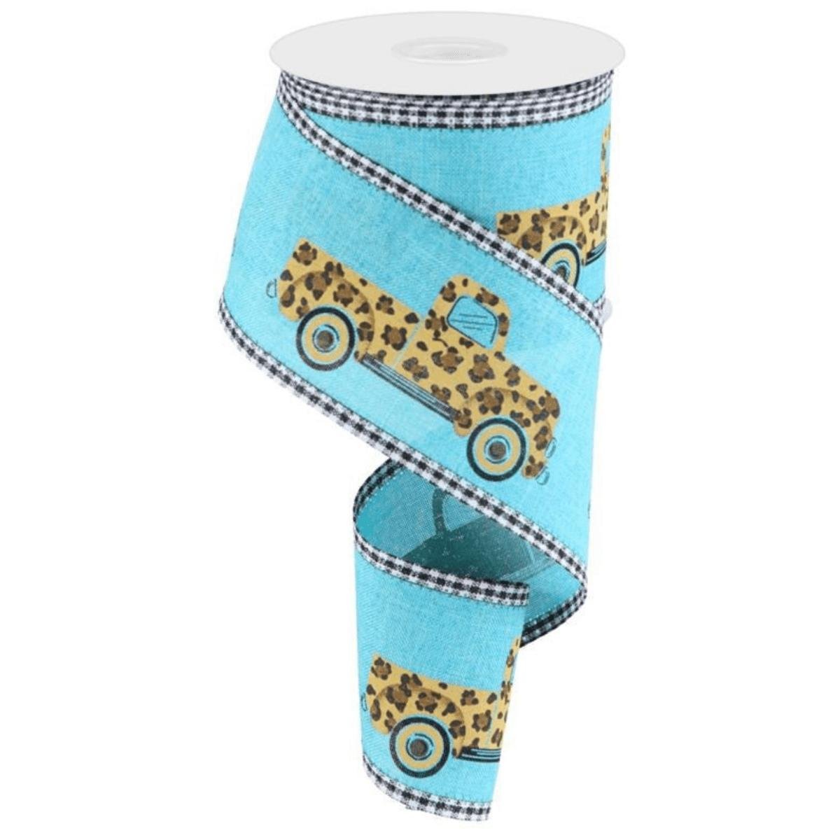 Shop For 2.75" Leopard Truck Gingham Edge Ribbon: Teal (10 Yards)