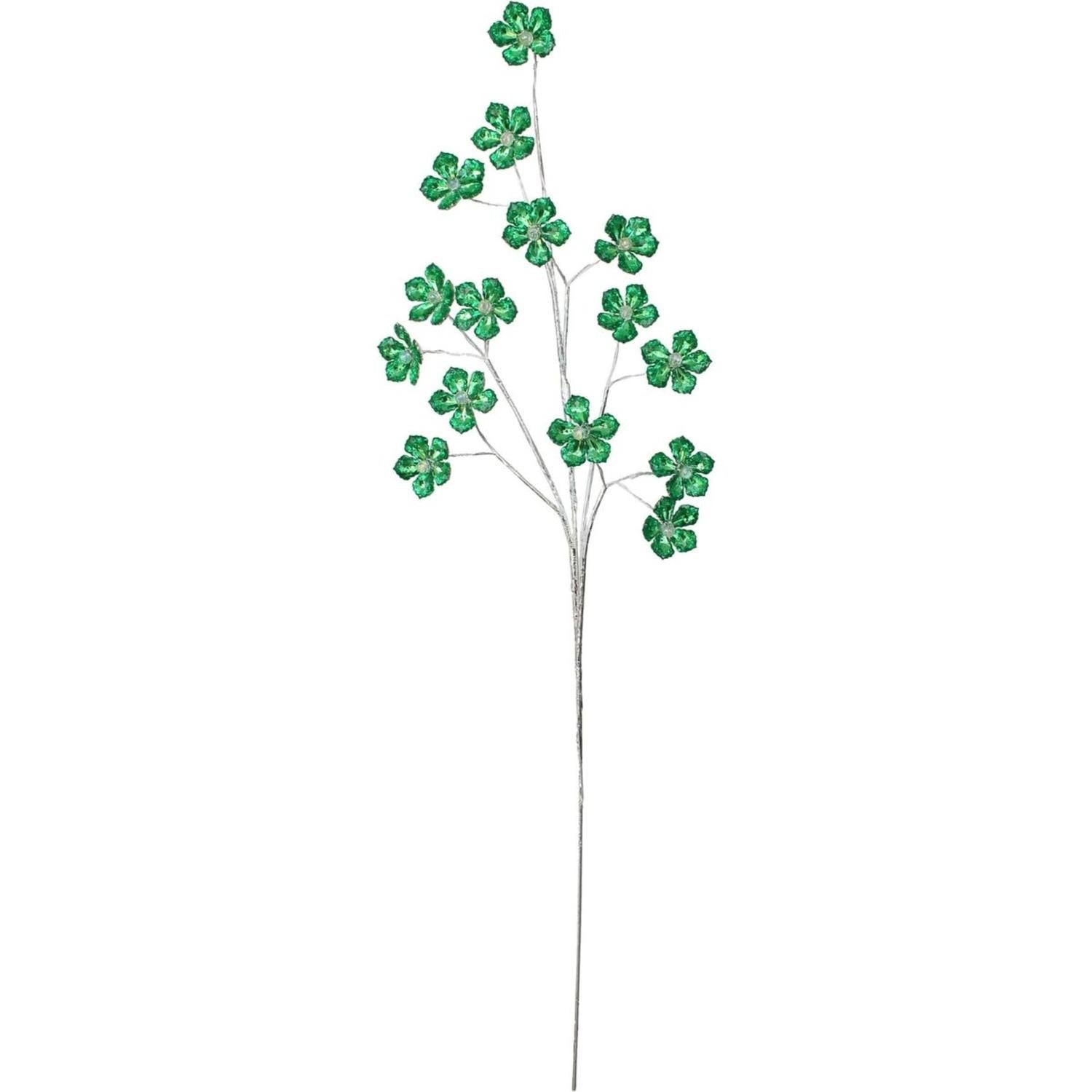 28" Flower Faux Crystal Spray: Green