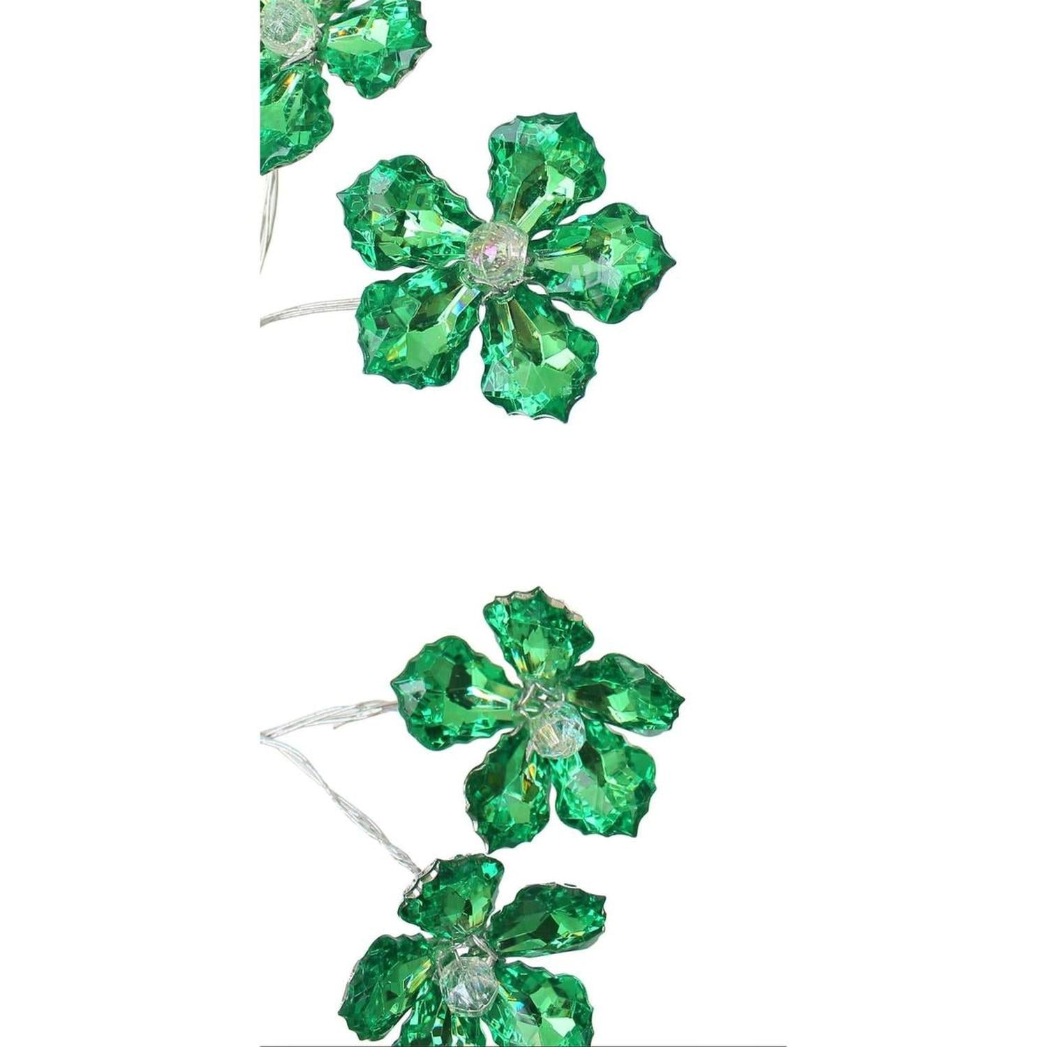 28" Flower Faux Crystal Spray: Green