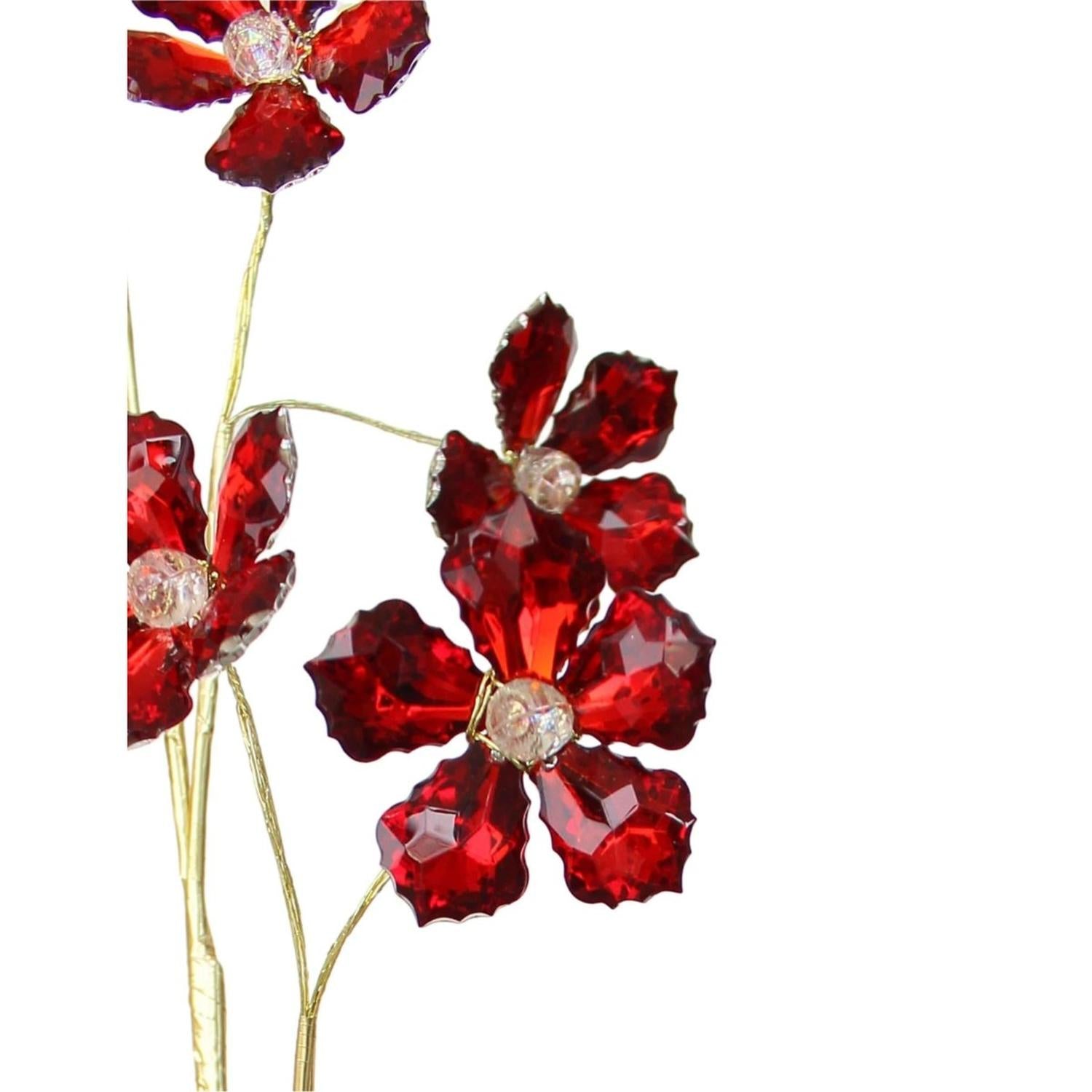 28" Flower Faux Crystal Spray: Red