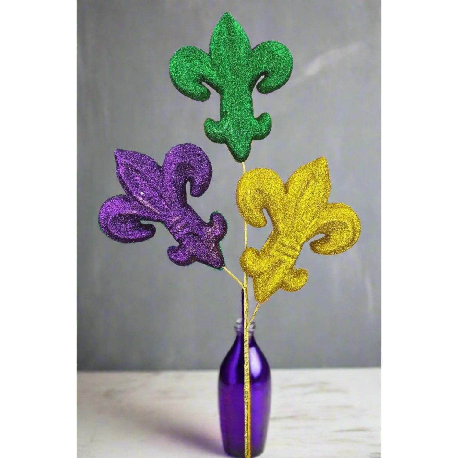 28" Glitter Fleur de Lis Spray