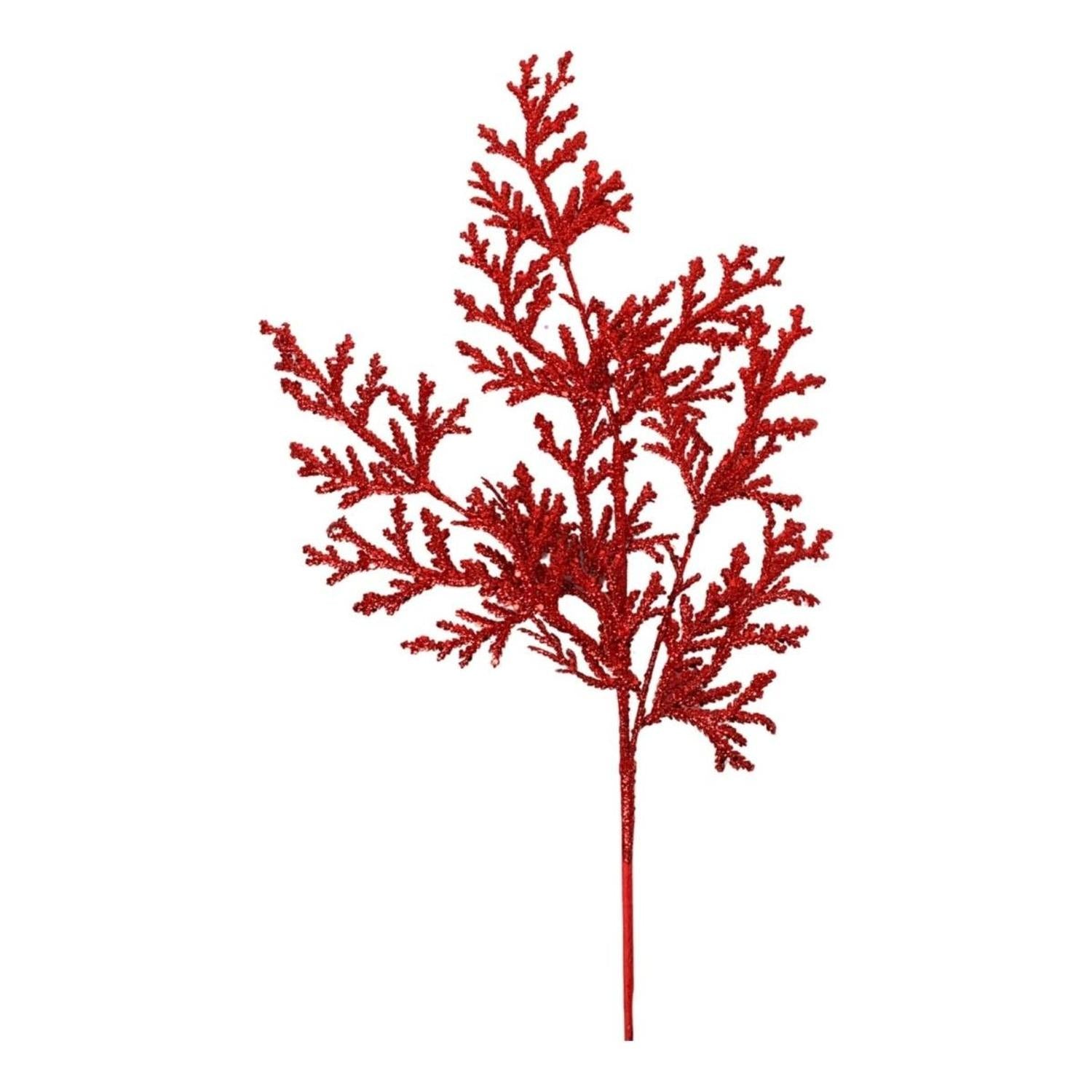28" Glitter Lycopodium Spray: Red