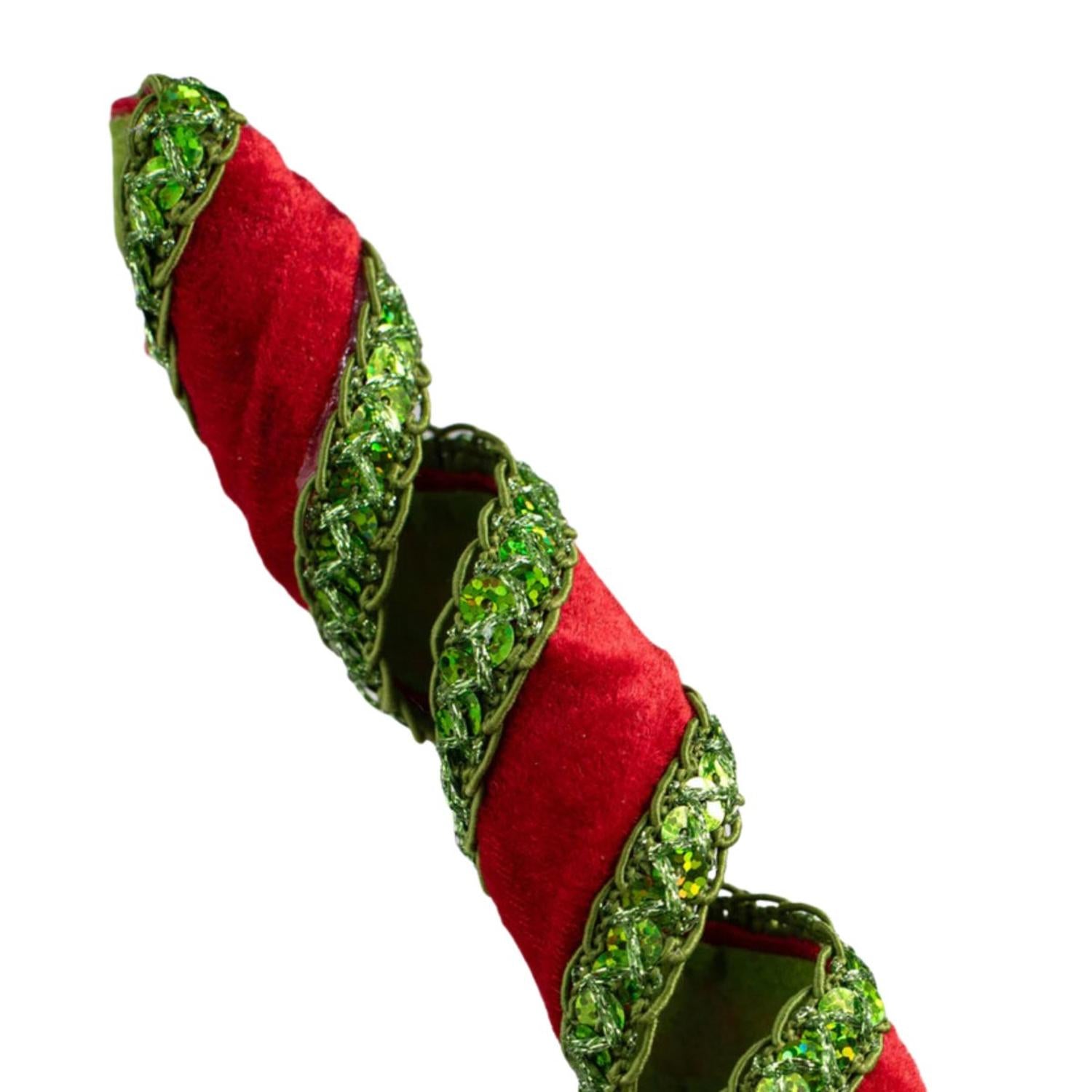 28" Stripe Tinsel Curly Spray: Red & Green