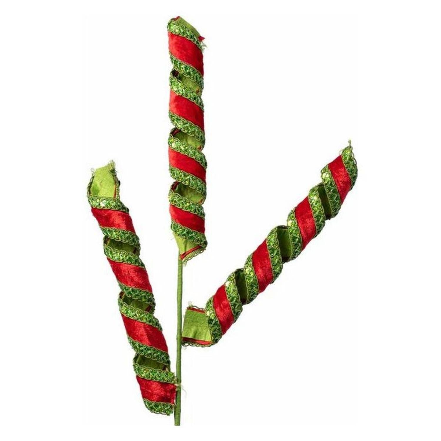 28" Stripe Tinsel Curly Spray: Red & Green