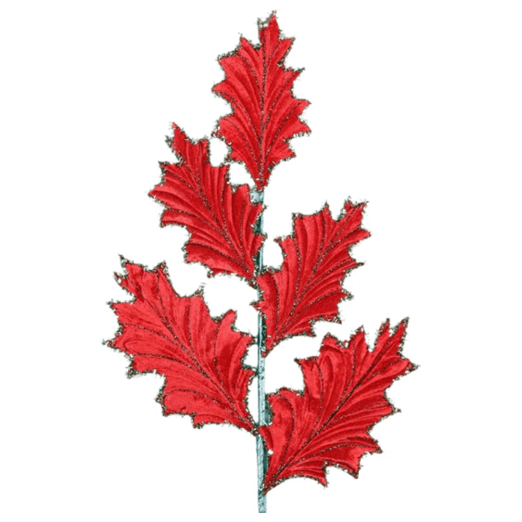 Shop For 28" Tinsel Holly Leaf Spray: Red