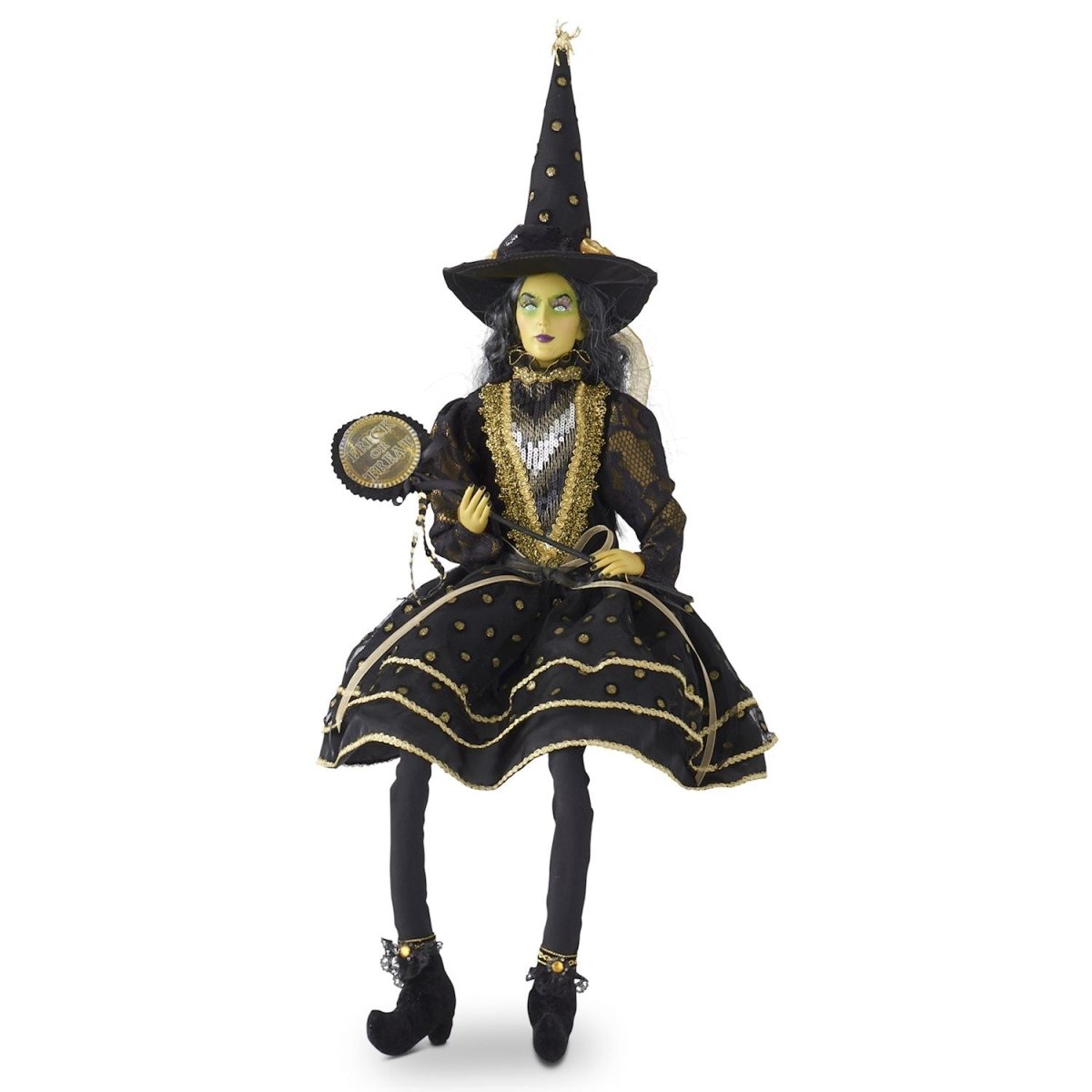 Shop For 28in Clara Sitting Witch w/Black and Gold Dot Dress