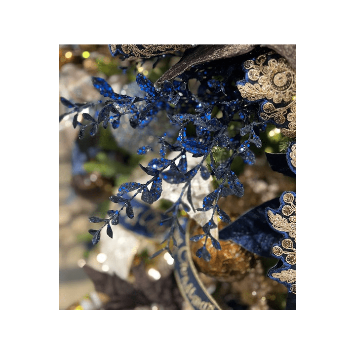 Shop For 29" Glitter Boxwood Leaf Spray: Midnight Blue
