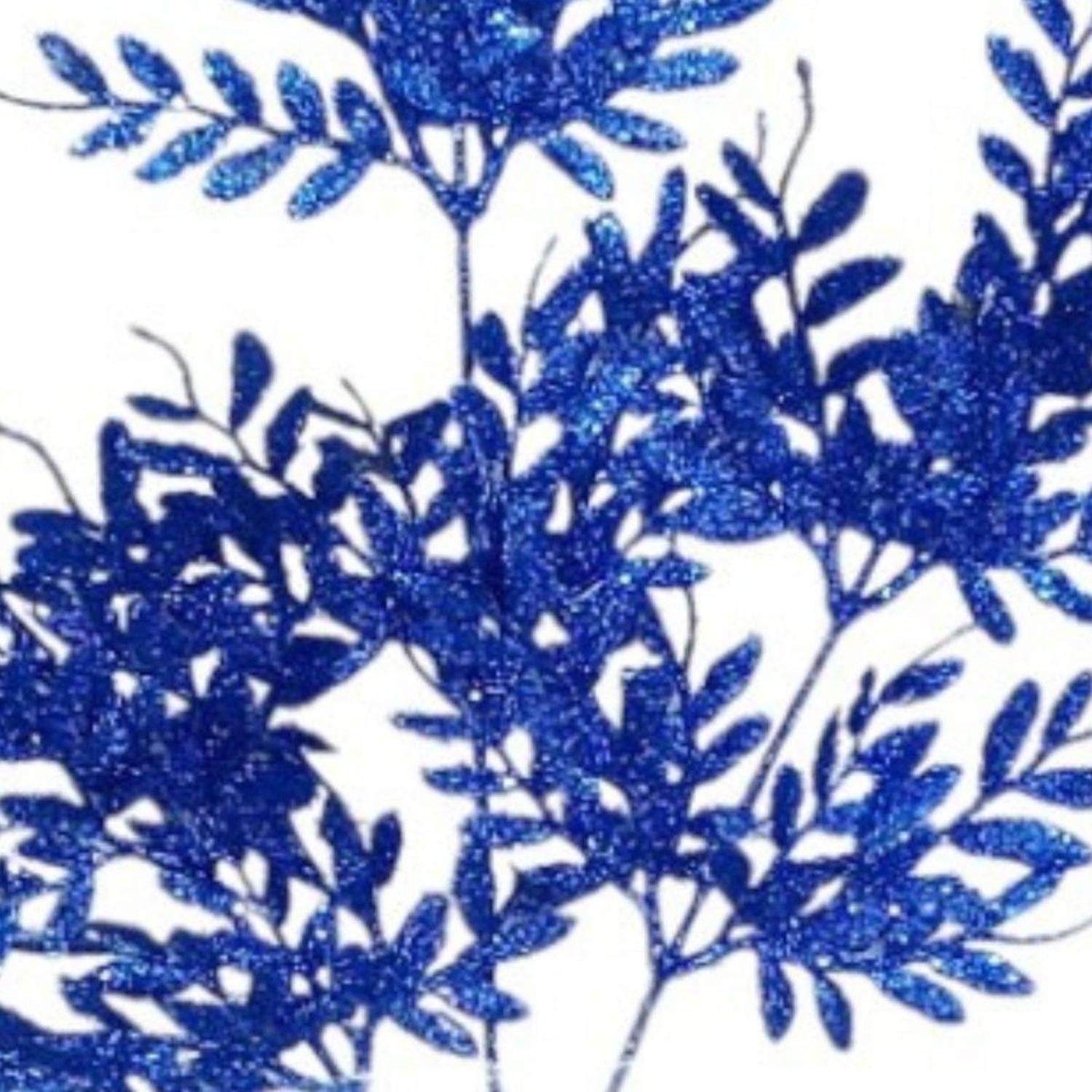 29" Glitter Boxwood Leaf Spray: Midnight Blue