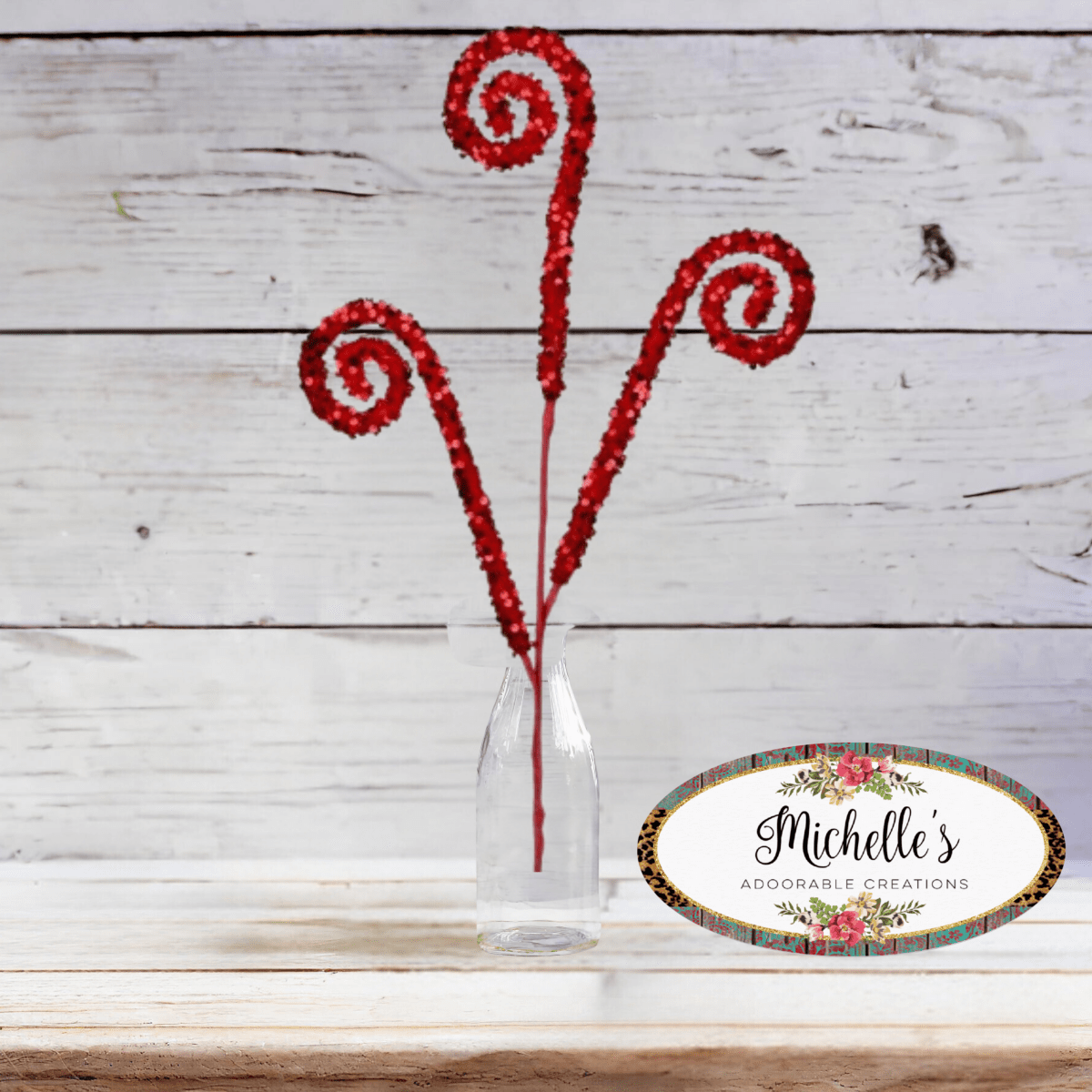 Shop For 29" Glitter Scroll Curly Spray: Red