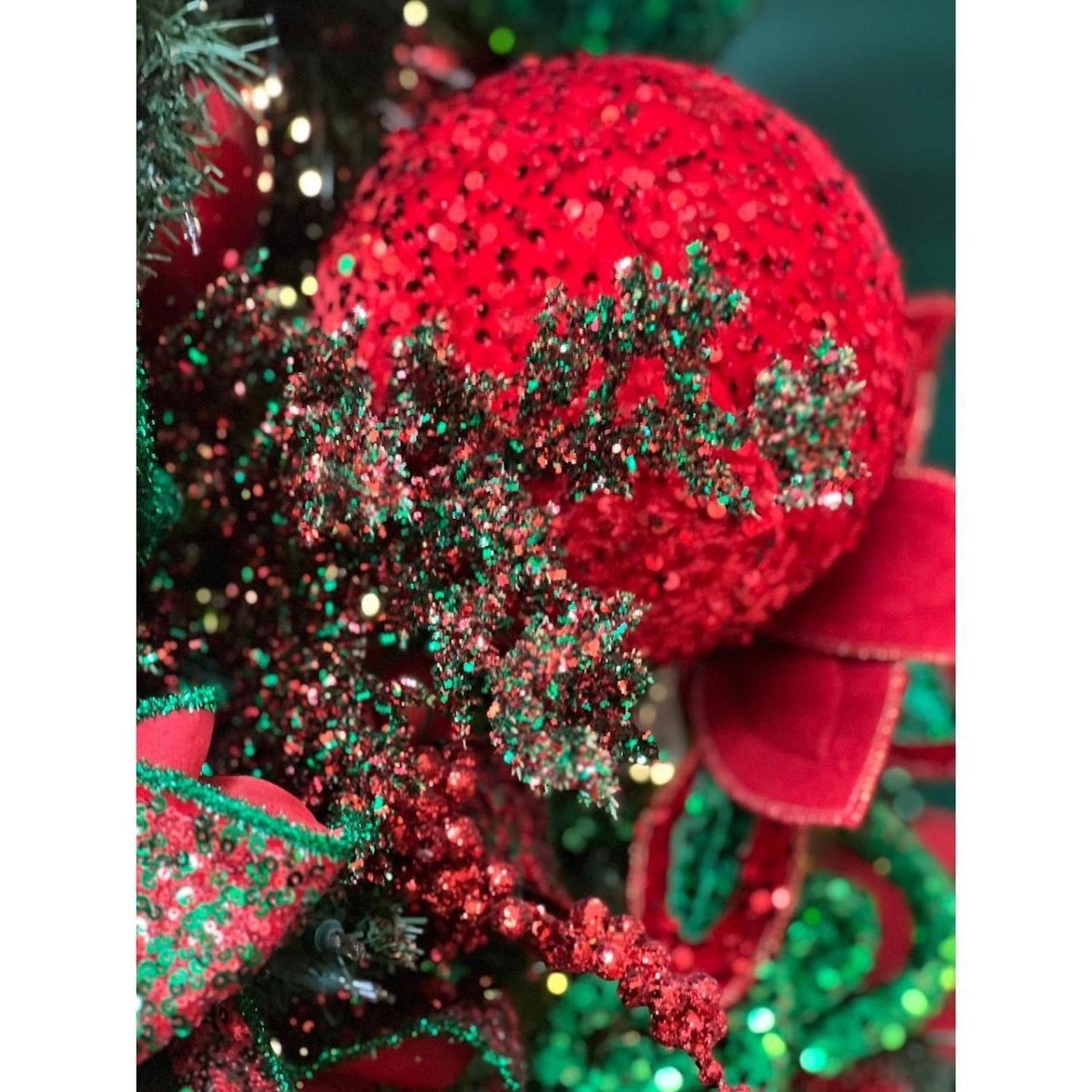 29" Red & Green Glitter Berry Spray