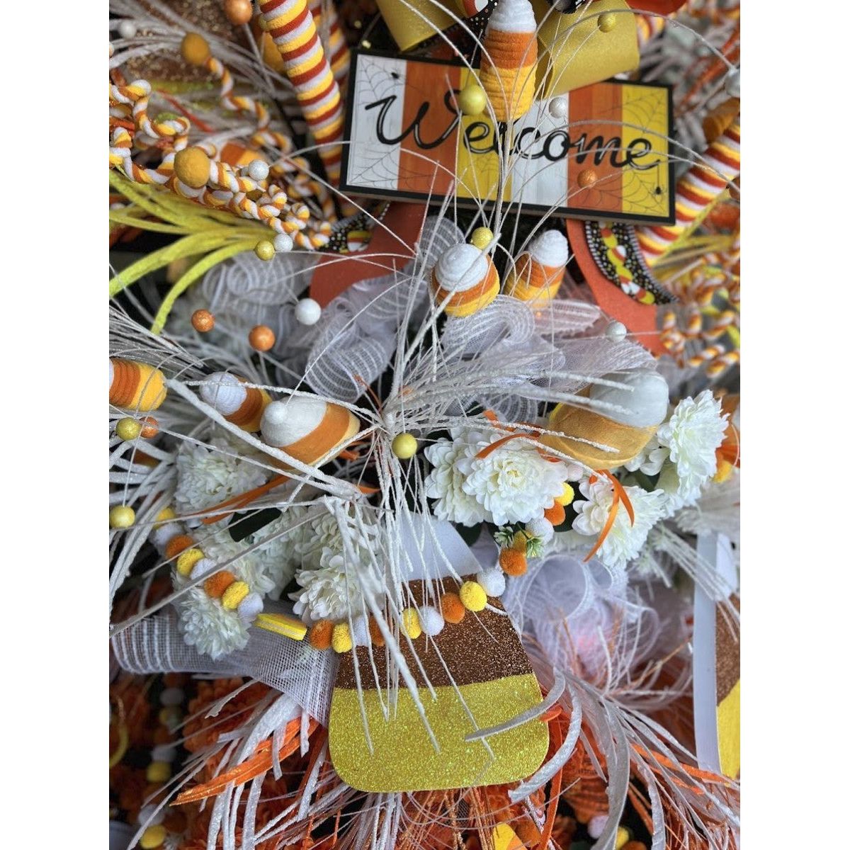 Shop For 29" Velvet Rope Pom Pom Spray: Candy Corn