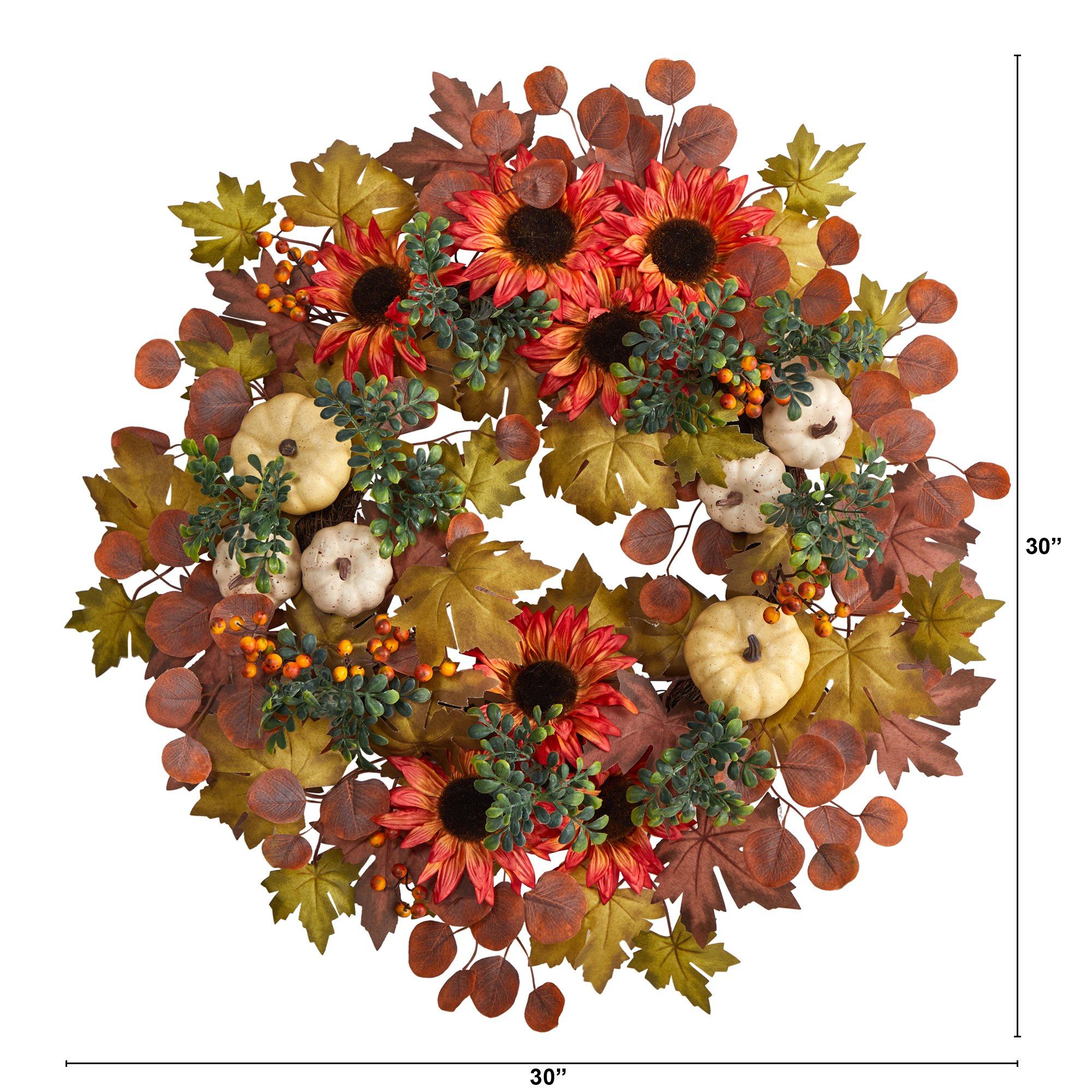 Shop For 30” Artificial Fall Acorn, Sunflower, Berries Wreath