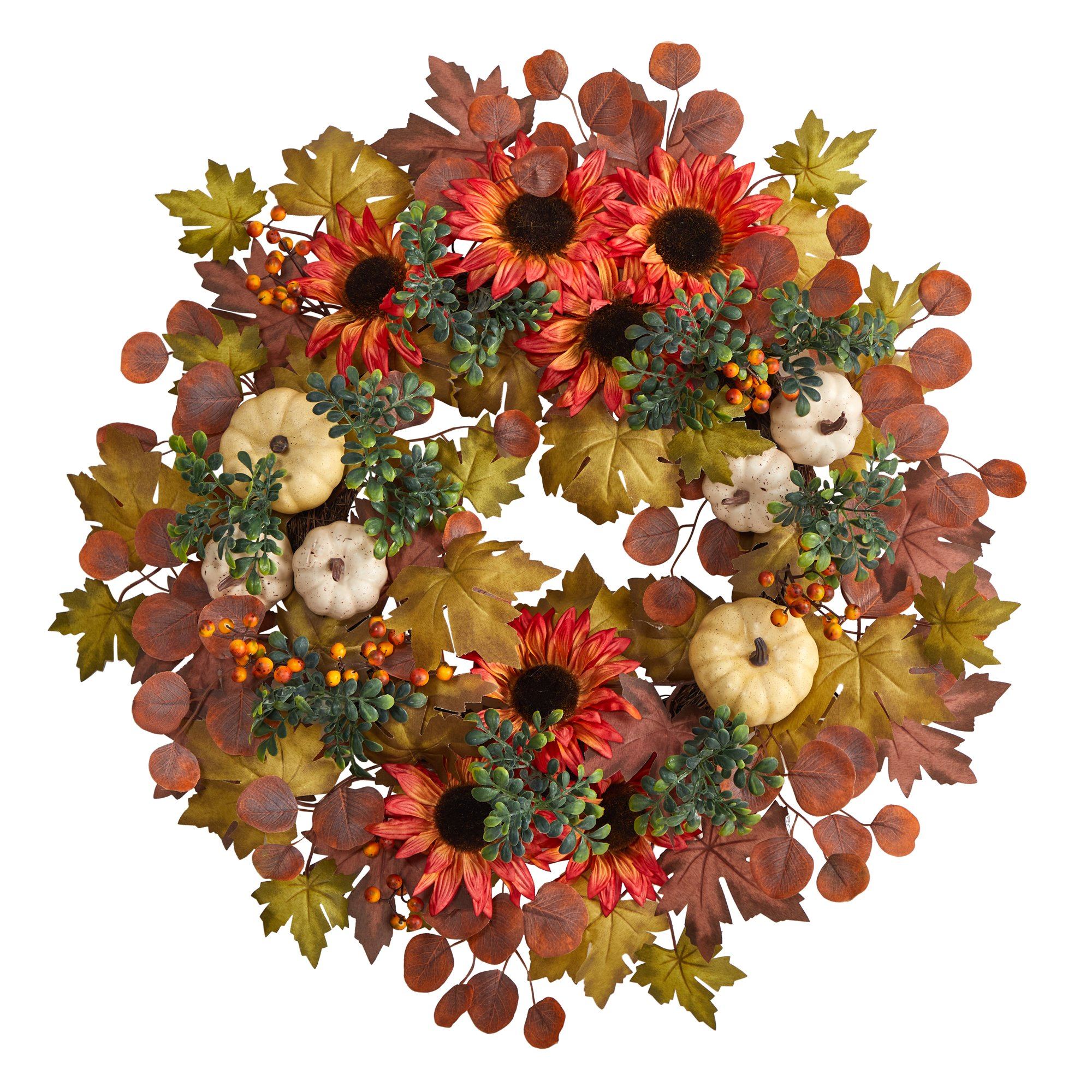 Shop For 30” Artificial Fall Acorn, Sunflower, Berries Wreath