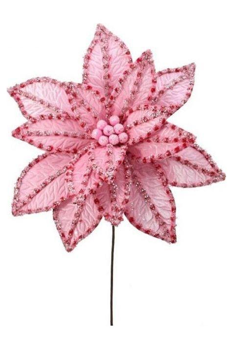 Shop For 30” Giant Candy Snow Glitter Poinsettia Stem: Pink/Red