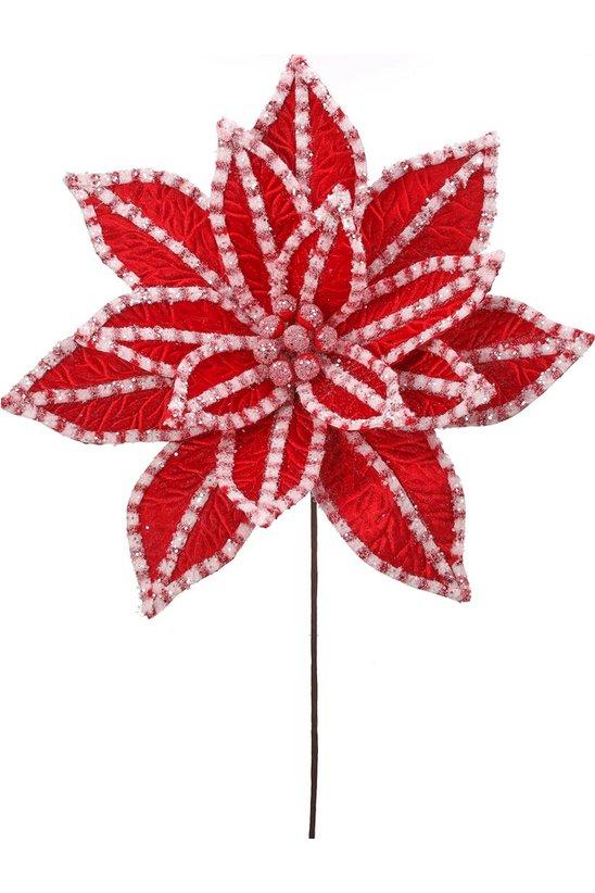 Shop For 30” Giant Candy Snow Glitter Poinsettia Stem: Red/White