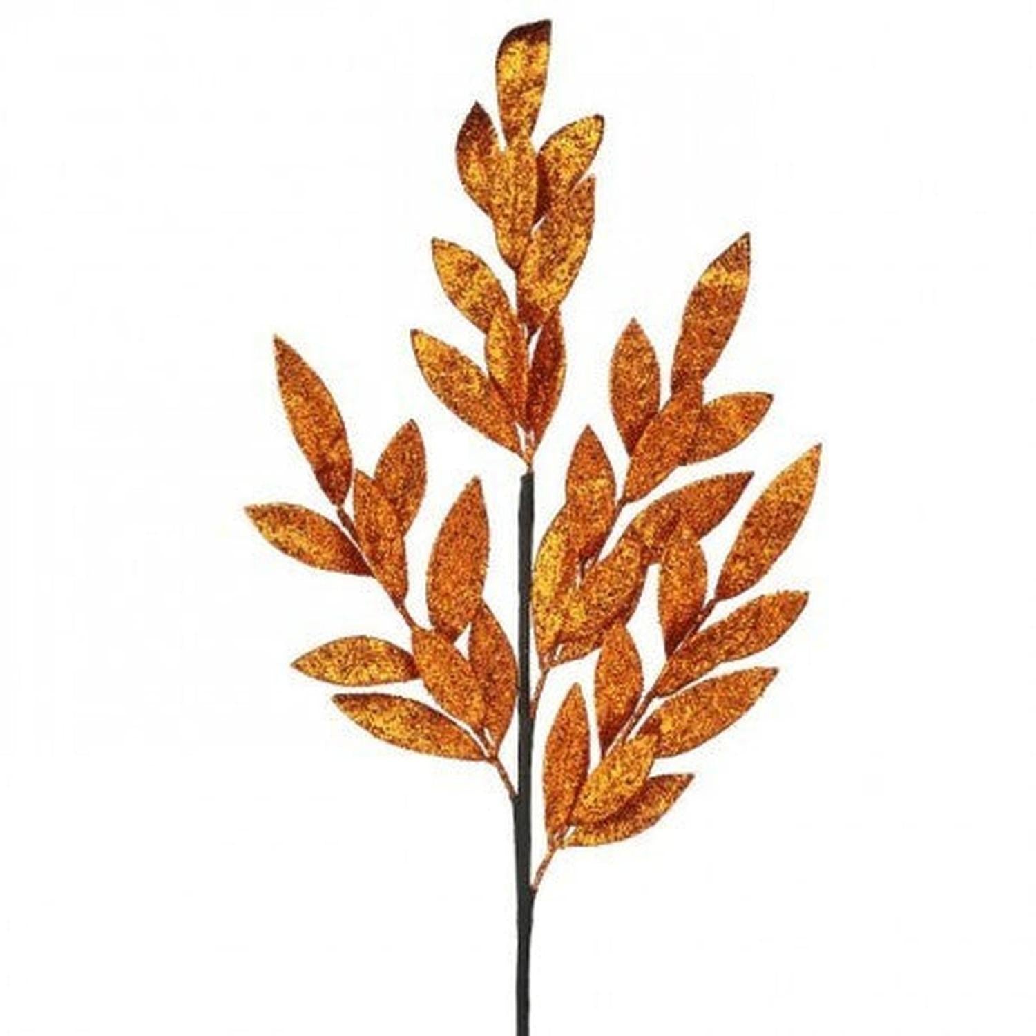 30" Glitter Laurel Leaf Spray: Orange