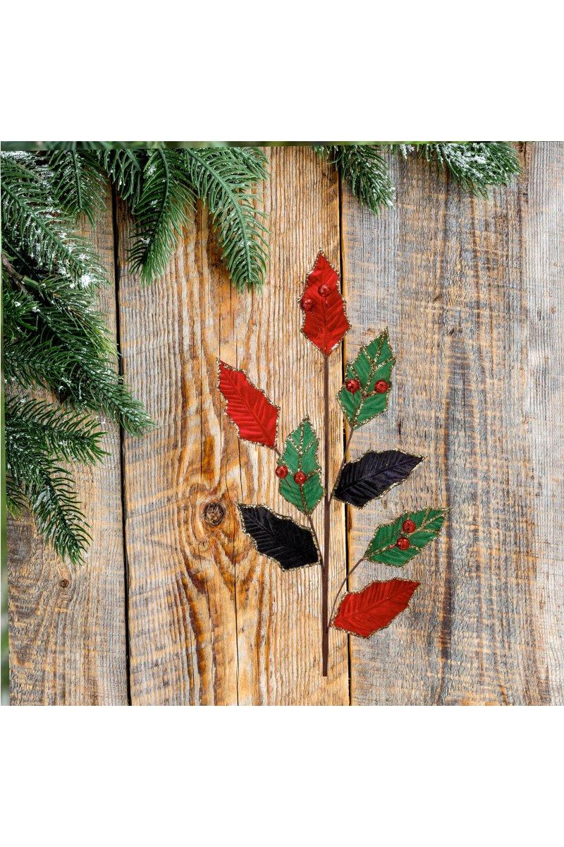 Shop For 30" Velvet Veined Leaf Spray: Red/Green/Black