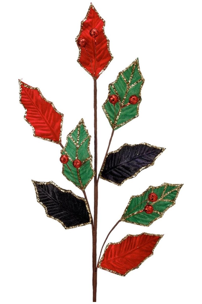 Shop For 30" Velvet Veined Leaf Spray: Red/Green/Black at Michelle's aDOORable Creations