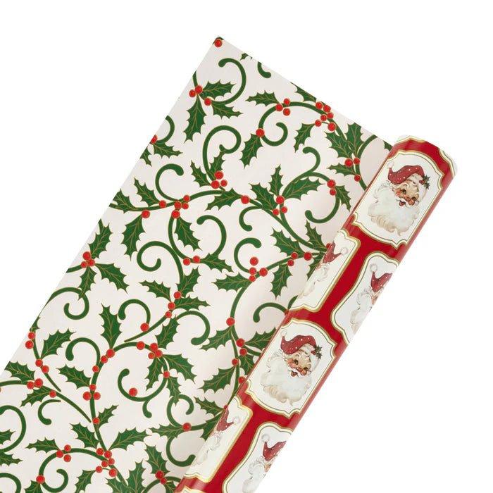 Shop For 30in Reversible Metallic Vintage Santa Paper: Red/Green