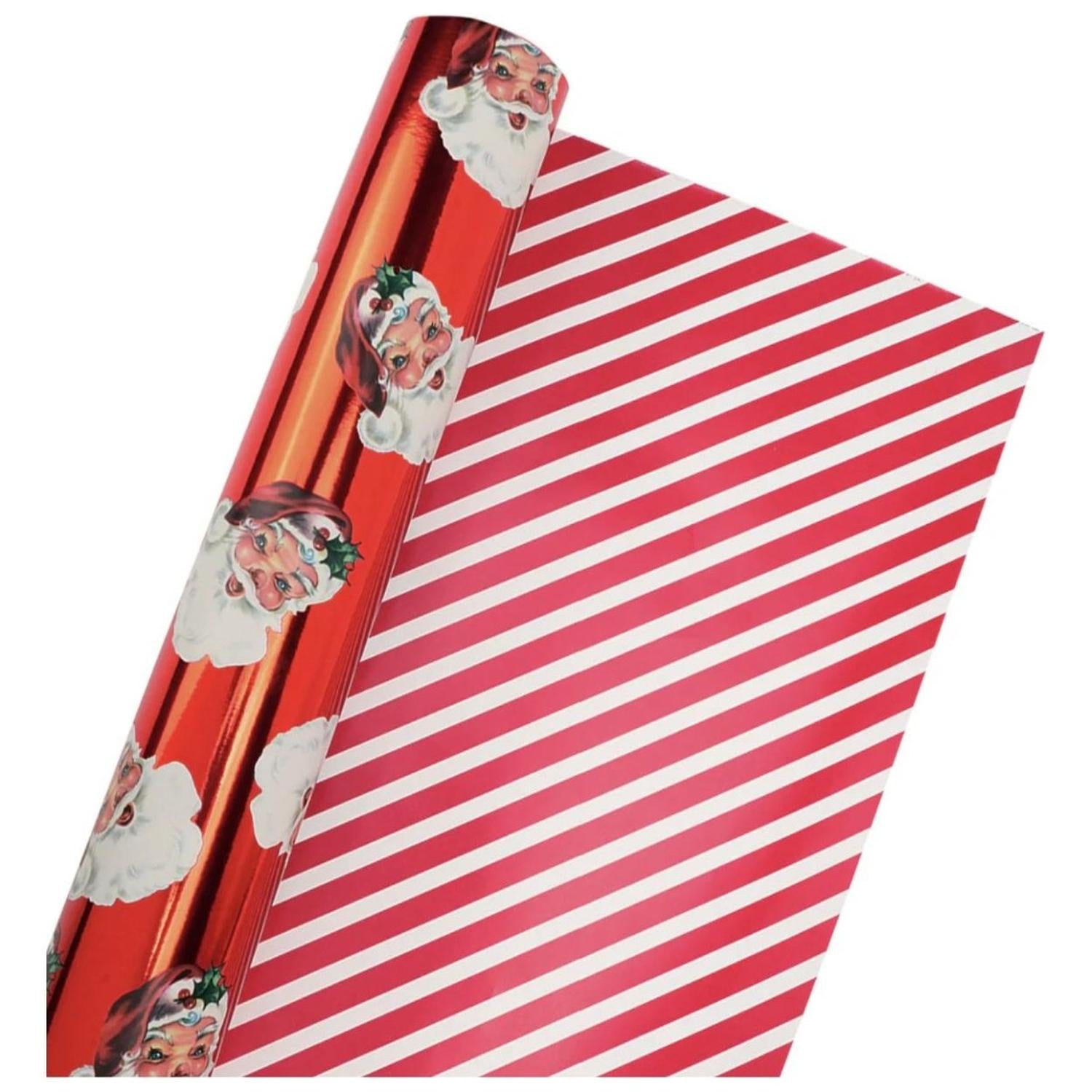 30in Reversible Santa Holiday Wrapping Paper: Red