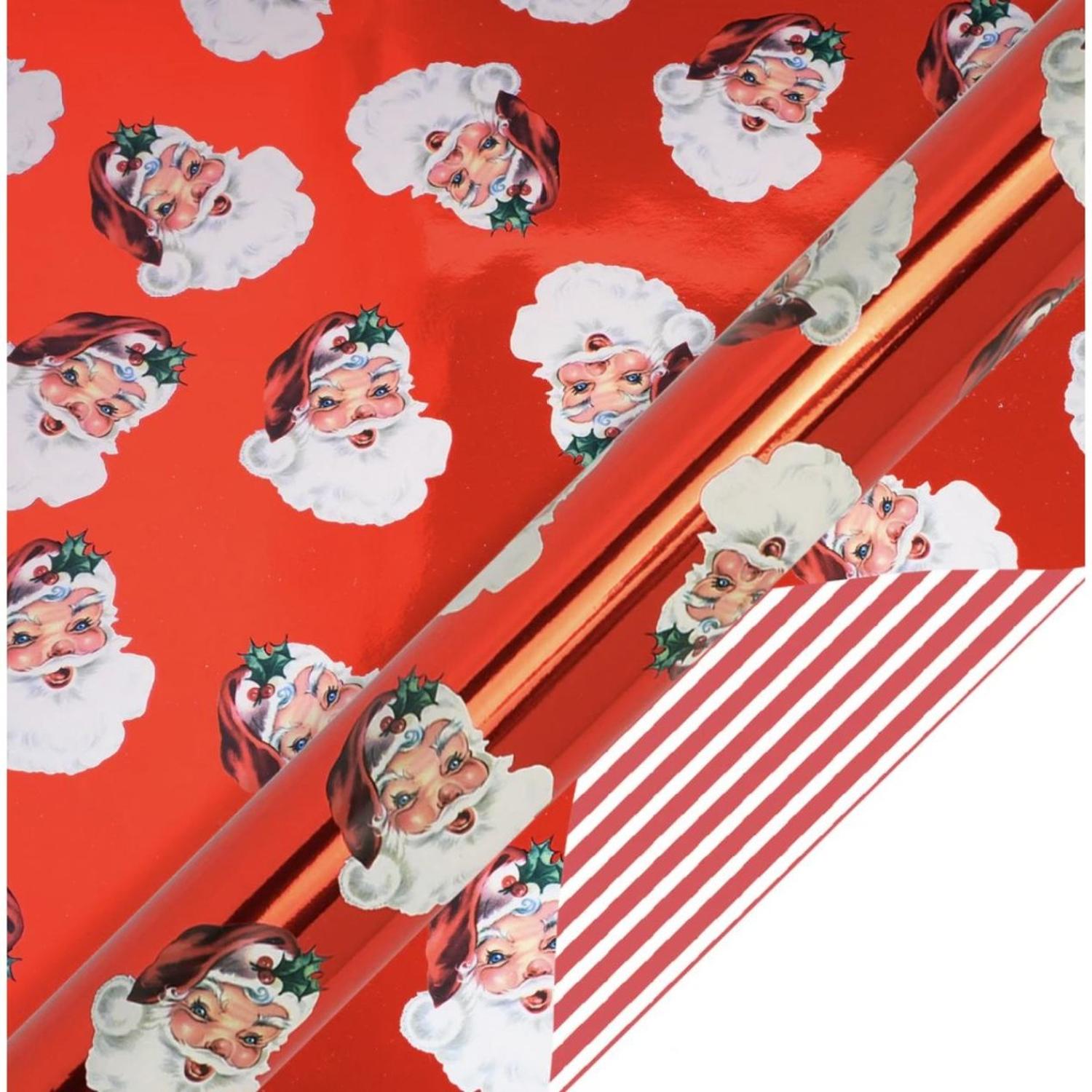 30in Reversible Santa Holiday Wrapping Paper: Red
