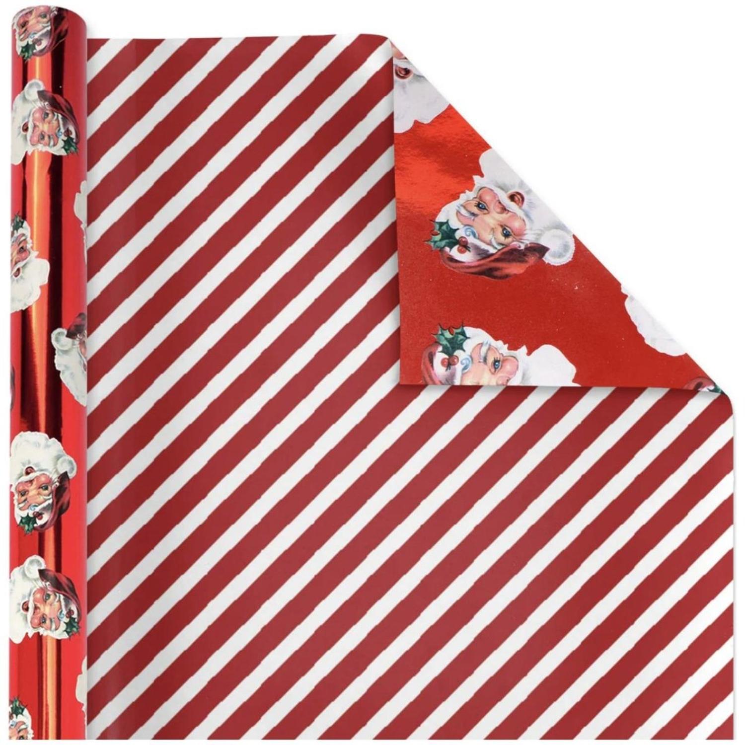 30in Reversible Santa Holiday Wrapping Paper: Red