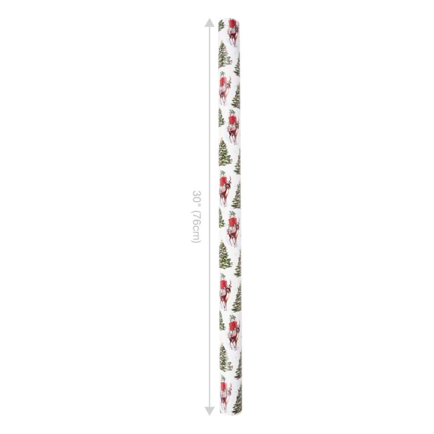 30in Reversible Trees Deer Wrapping Paper: Green
