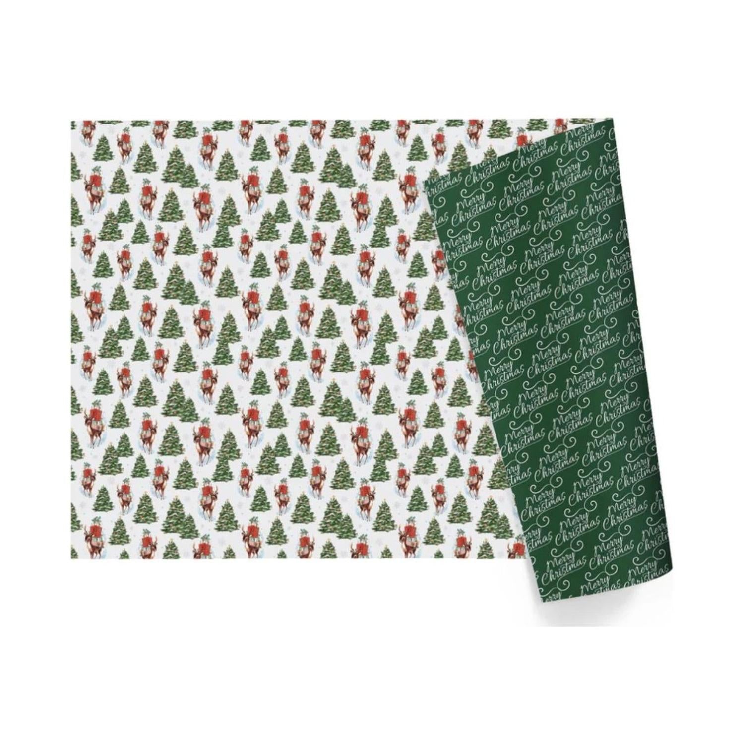 30in Reversible Trees Deer Wrapping Paper: Green