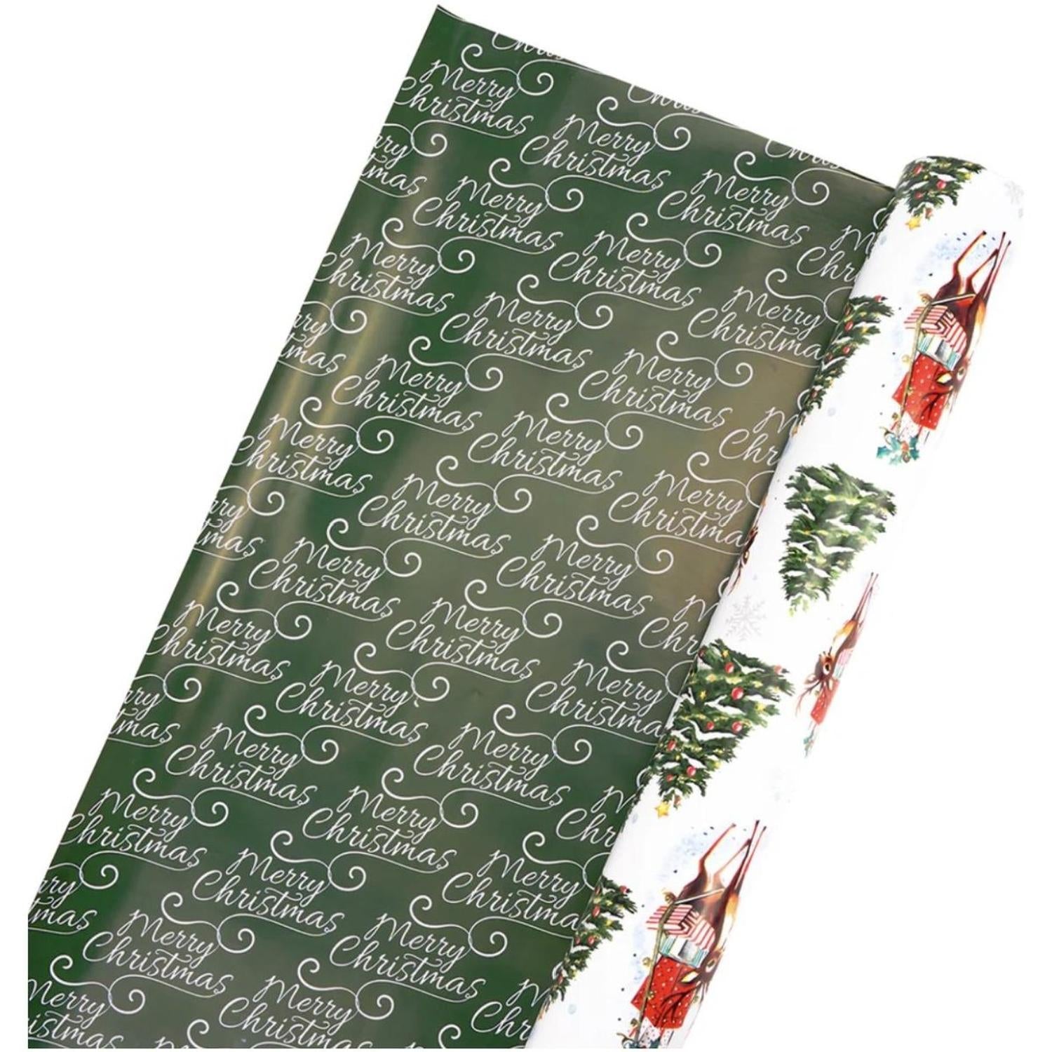 30in Reversible Trees Deer Wrapping Paper: Green