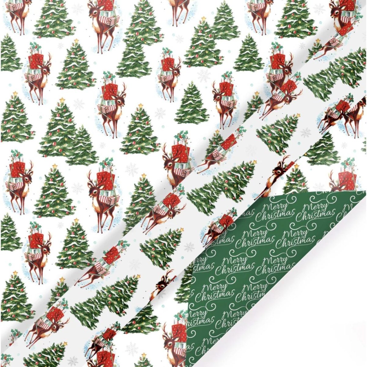 Shop For 30in Reversible Trees Deer Wrapping Paper: Green