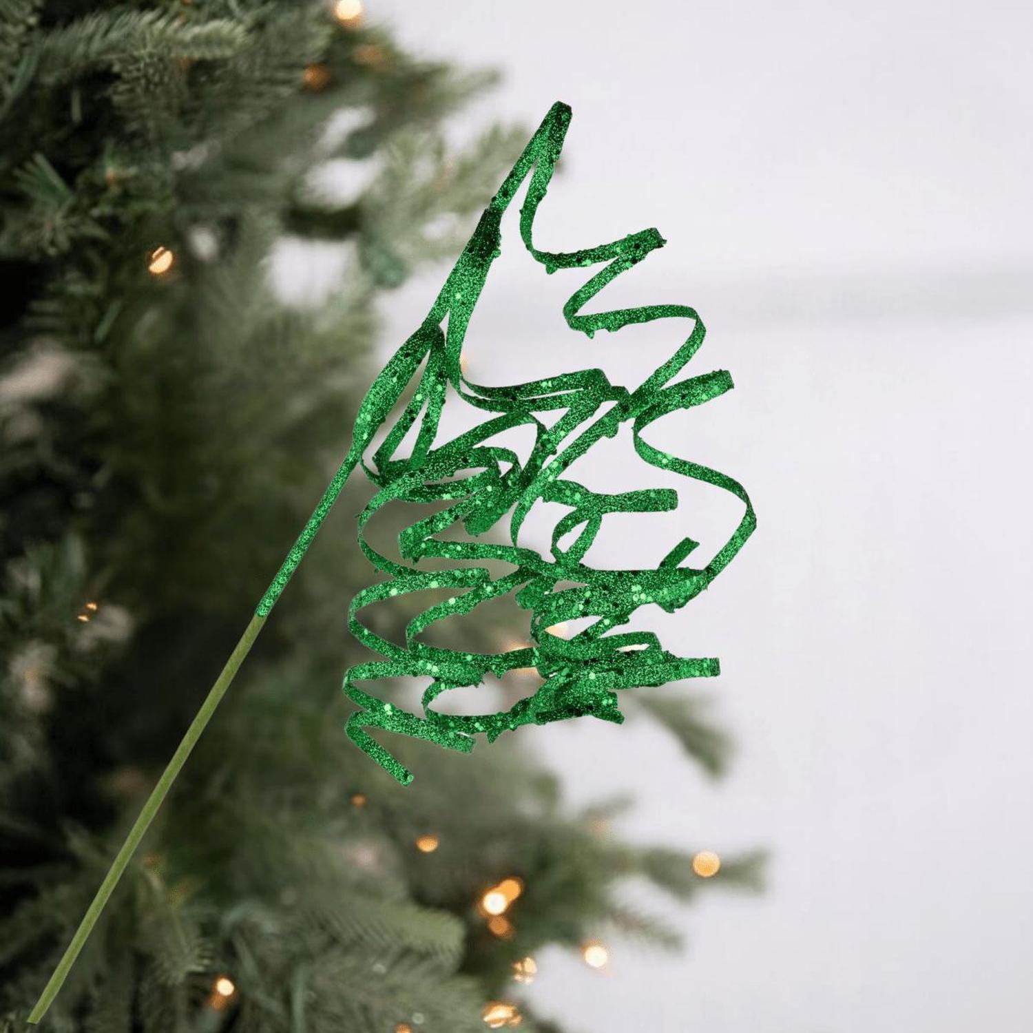 Shop For 31" Curly Glitter Ribbon Spray: Emerald Green