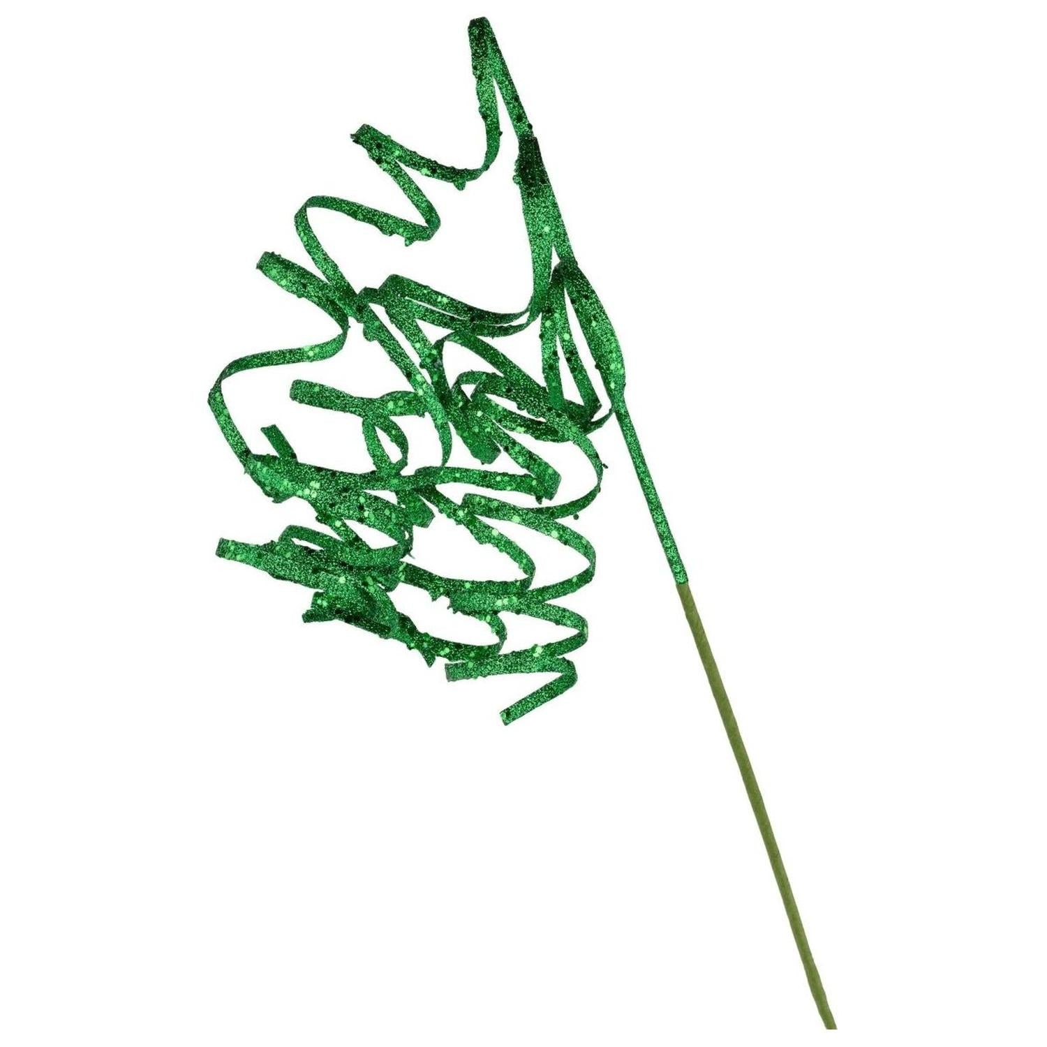 Shop For 31" Curly Glitter Ribbon Spray: Emerald Green