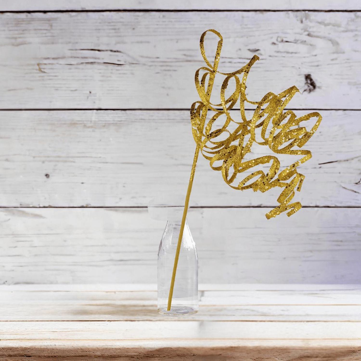 31" Curly Glitter Ribbon Spray: Gold