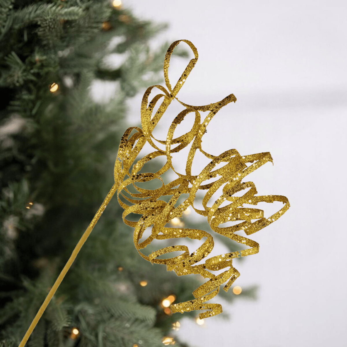 Shop For 31" Curly Glitter Ribbon Spray: Gold