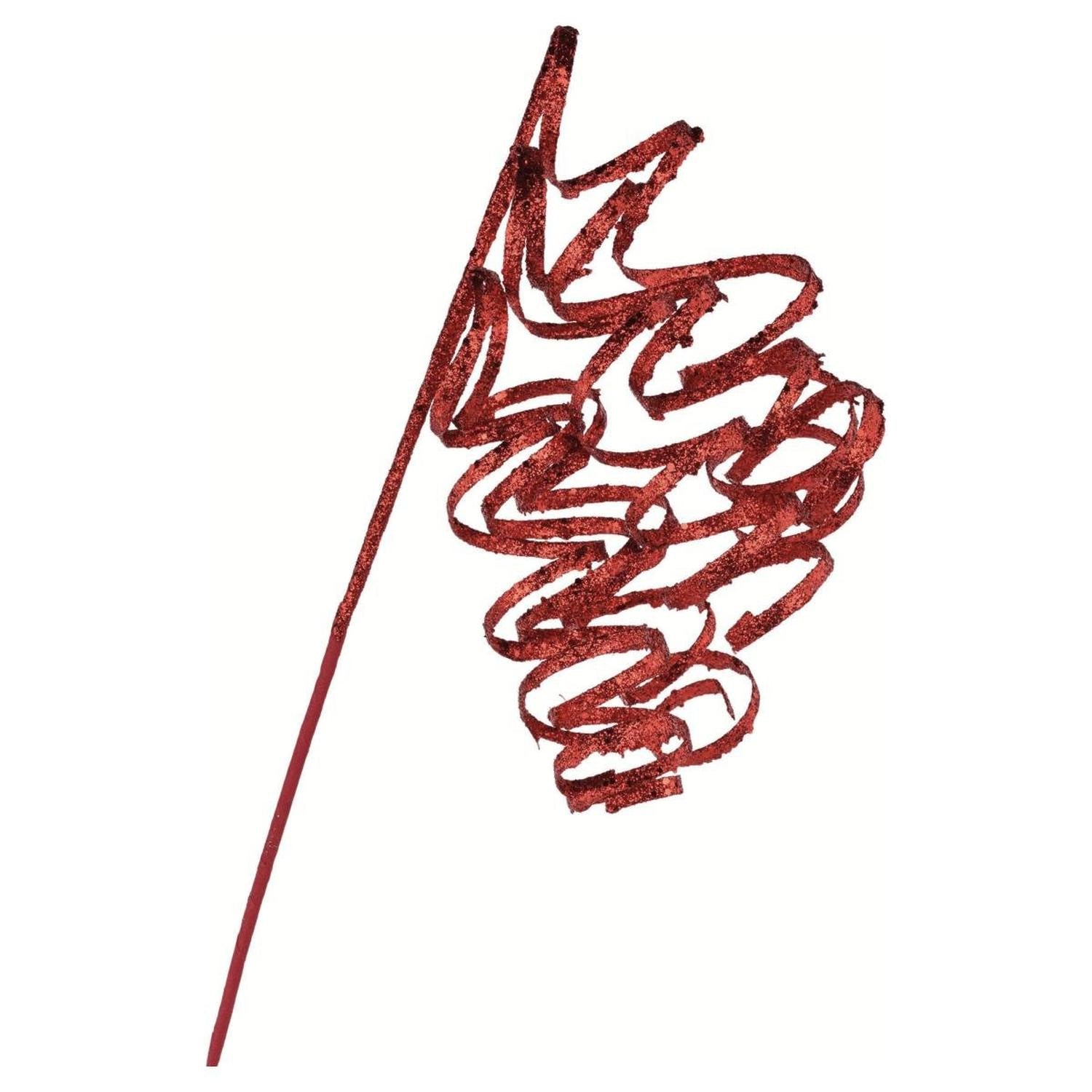 31" Curly Glitter Ribbon Spray: Red