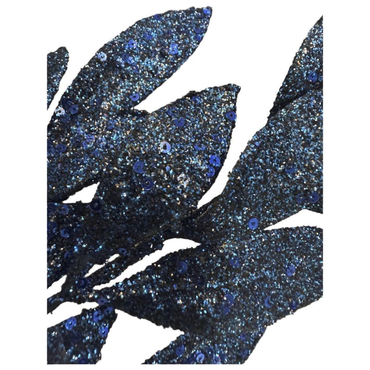 Shop For 31" Glitter Bay Leaf Spray: Navy Blue