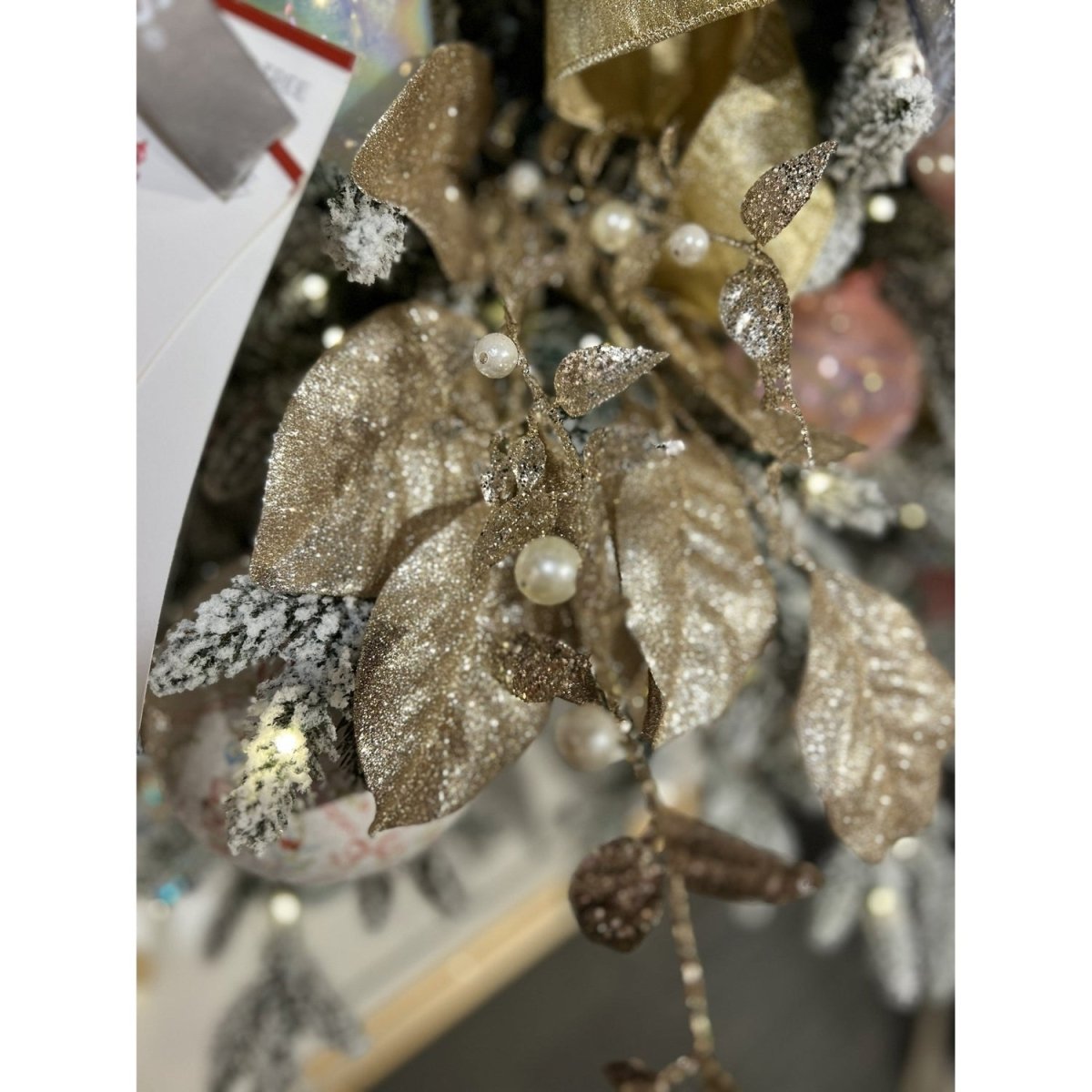 Shop For 31in Champagne Glitter Leaf Spray