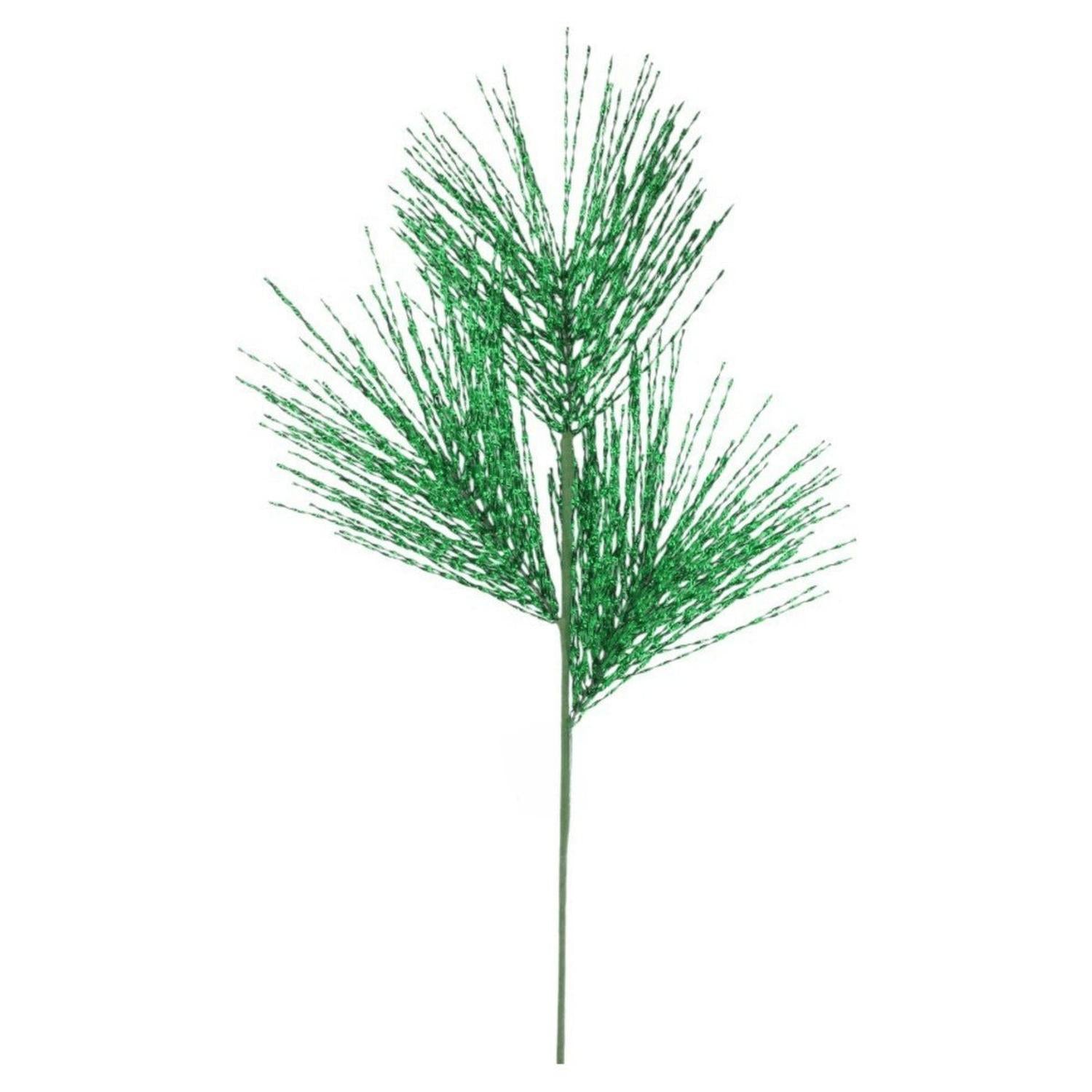 32" Tinsel Grass Spray: Green