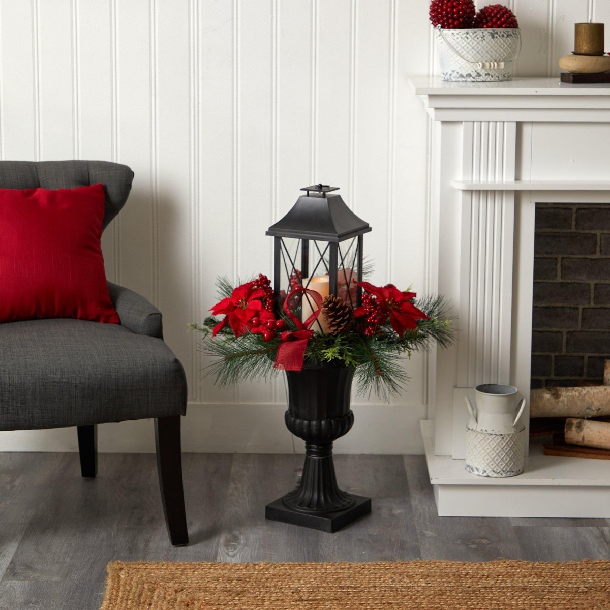 Shop For 33” Holiday Berries and Poinsettia Lantern