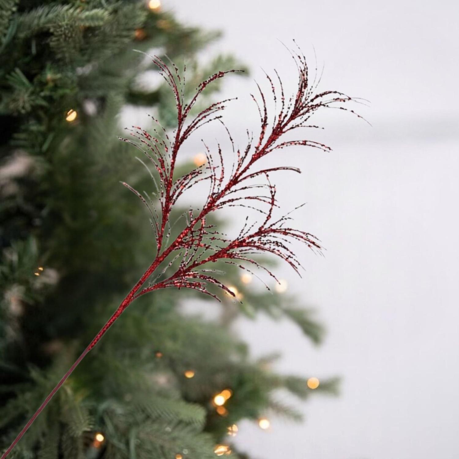 34" Glitter Fishline Grass Spray: Red