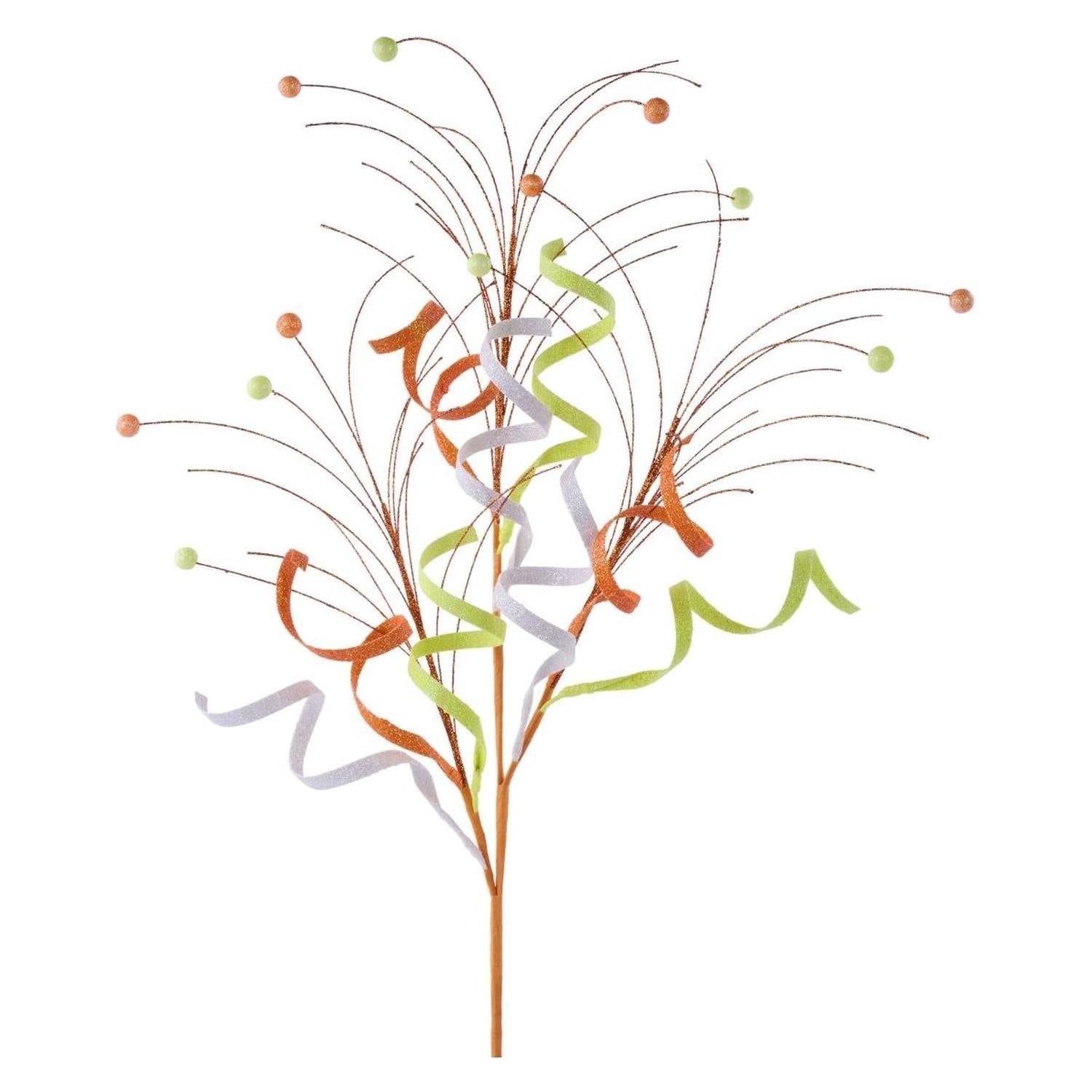 35" Glitter Curly Fishline Ball Spray: Candy Corn