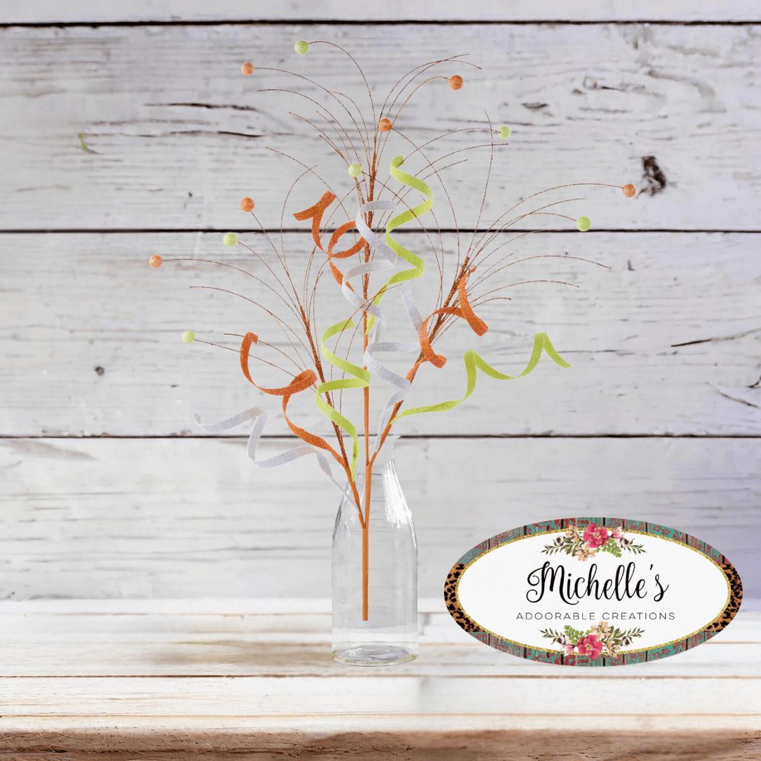 Shop For 35" Glitter Curly Fishline Ball Spray: Candy Corn