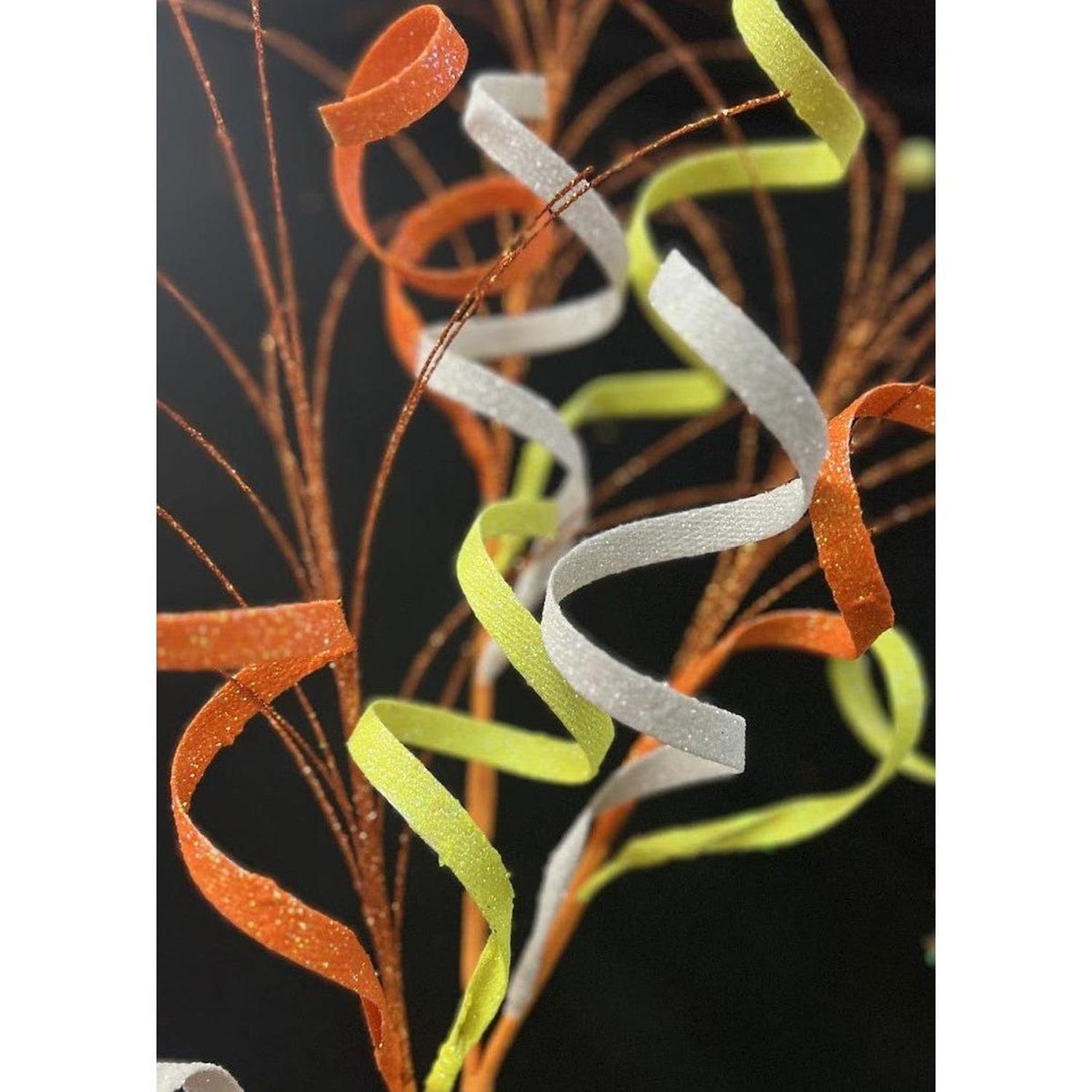 Shop For 35" Glitter Curly Fishline Ball Spray: Candy Corn