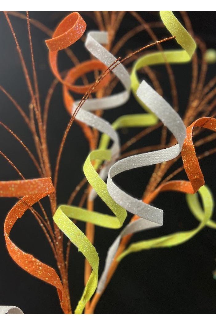 Shop For 35" Glitter Curly Fishline Ball Spray: Candy Corn