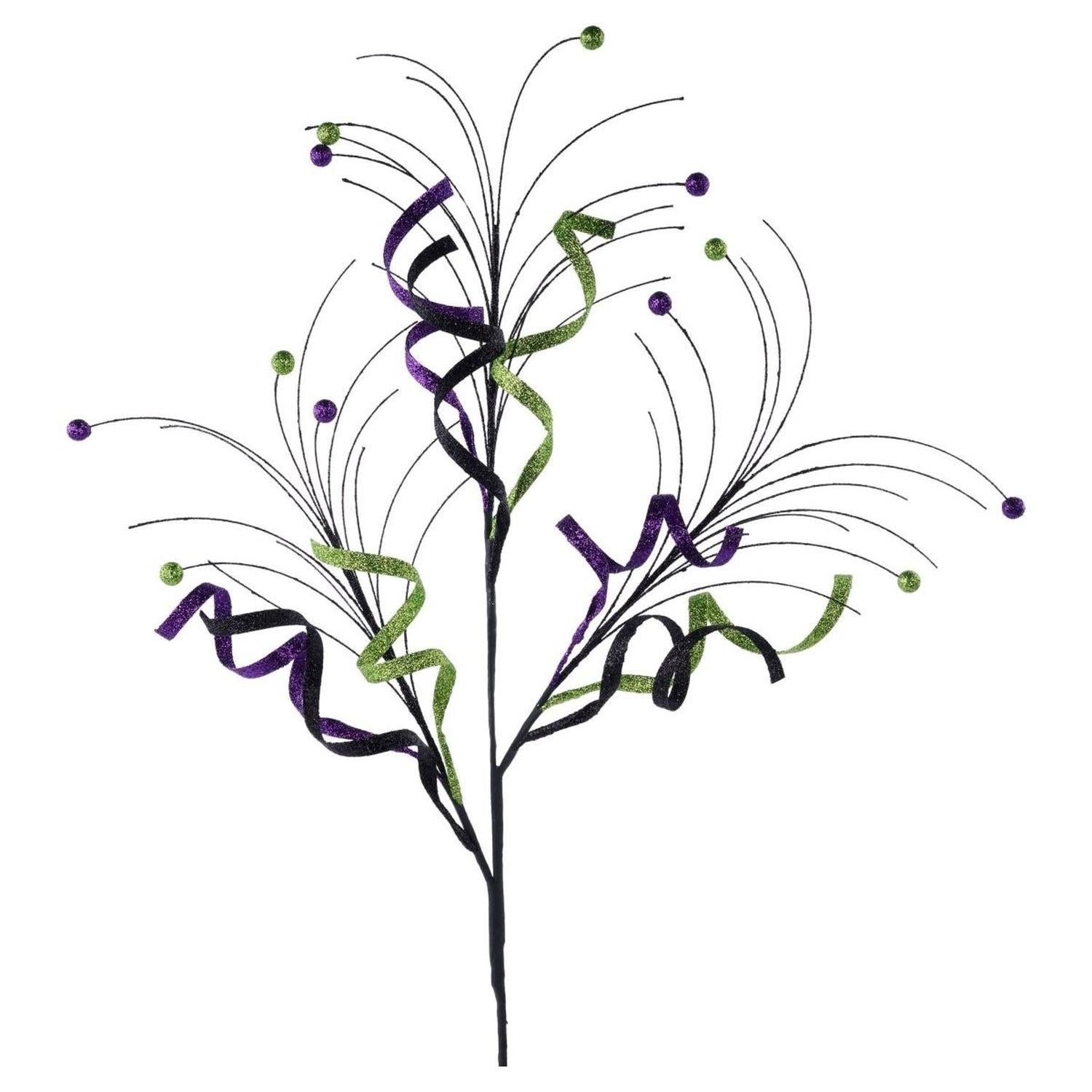 35" Glitter Curly Fishline Ball Spray: Purple/Black/Lime
