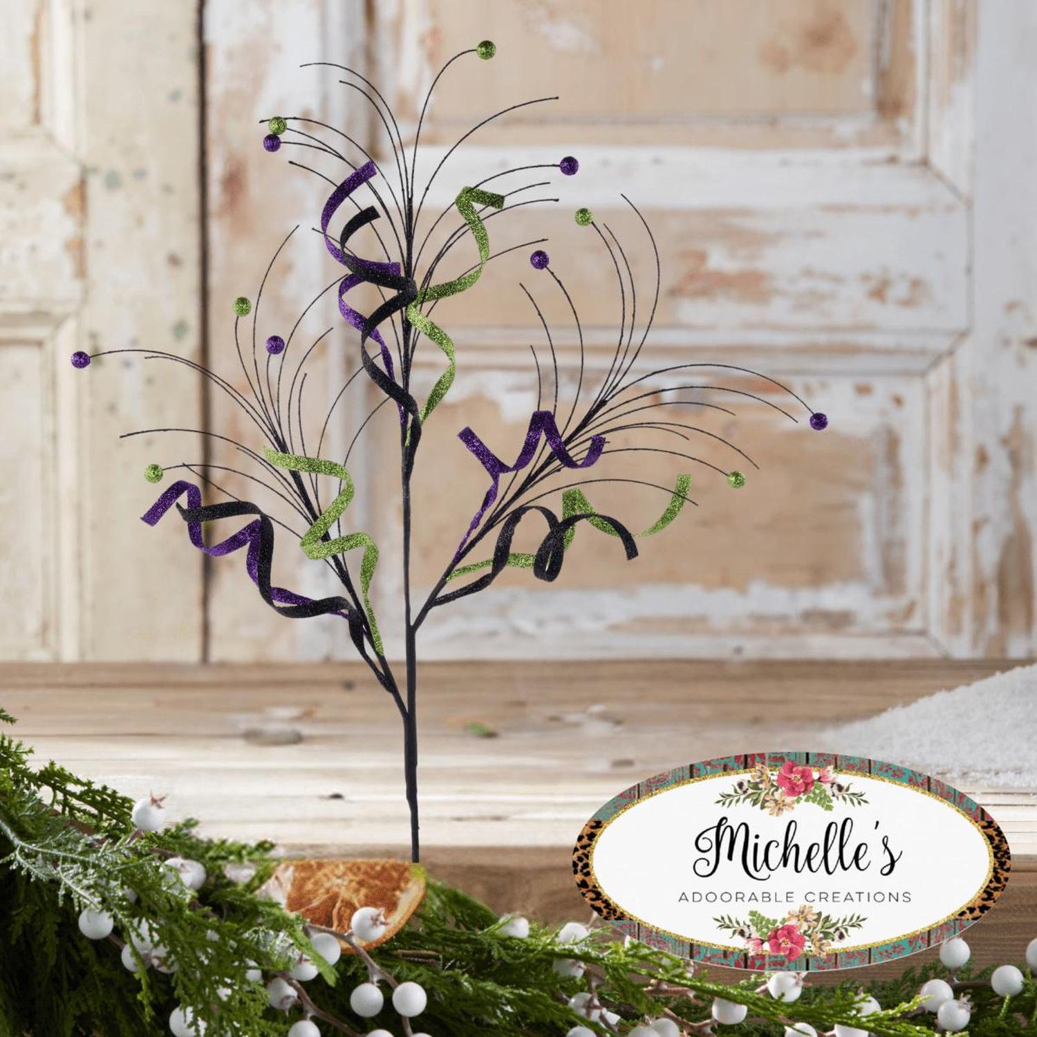 Shop For 35" Glitter Curly Fishline Ball Spray: Purple/Black/Lime